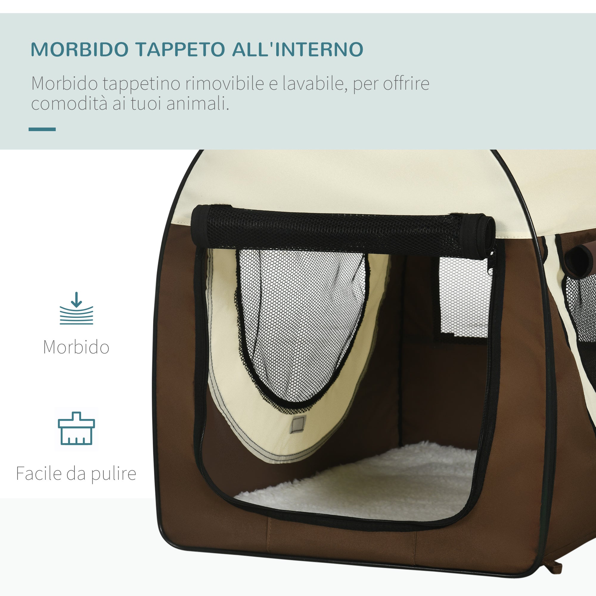 Foldable Pet Carrier in Oxford with Removable Washable Cushion and Carrying Bag, 70x51x59cm, Brown