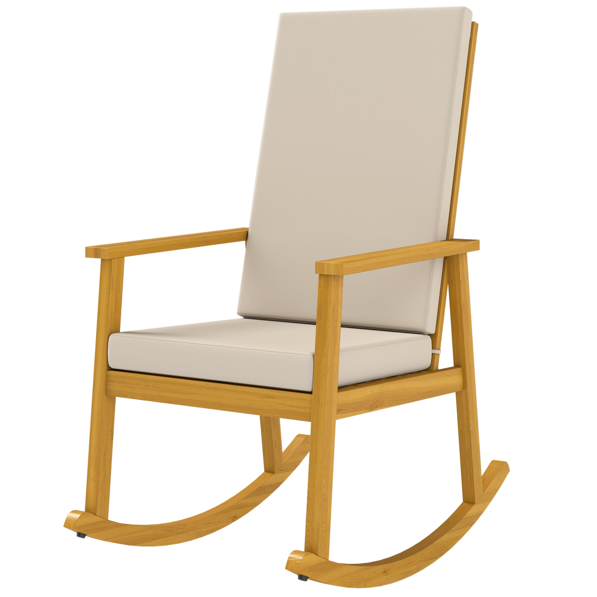 Acacia Wood Rocking Chair with High Back and Cushions — Outdoor Relax Chair for Garden, Balcony & Patio, Supports up to 353 lb, Beige (23.6 x 35.0 x 42.1 in / 60 x 89 x 107 cm)