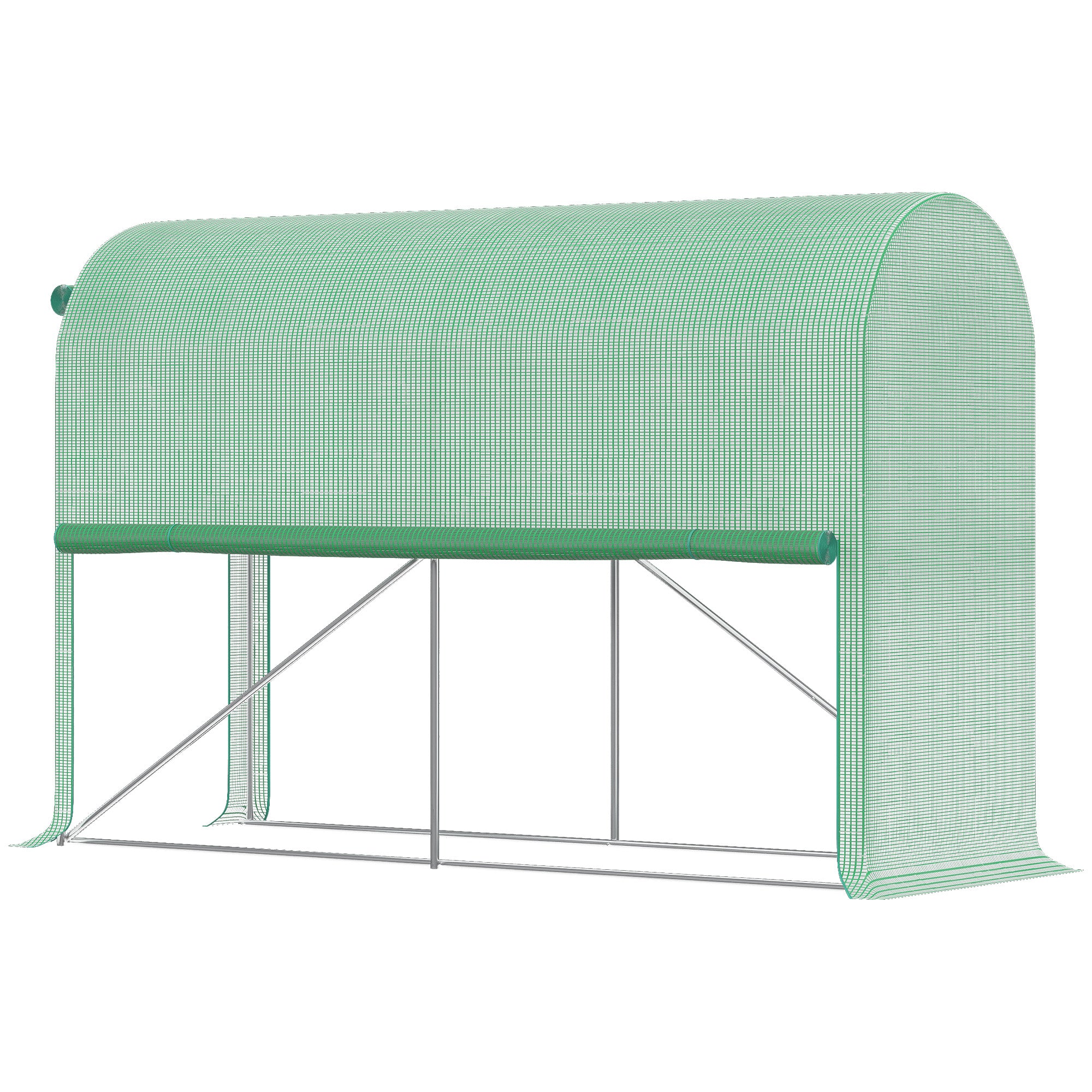 Garden Greenhouse PE, balcony greenhouse, reinforced 140 g/m² tarpaulin, steel frame, roll-up zip door, for vegetables plants flowers, indoor and outdoor, 300 x 100 x 200 cm, green