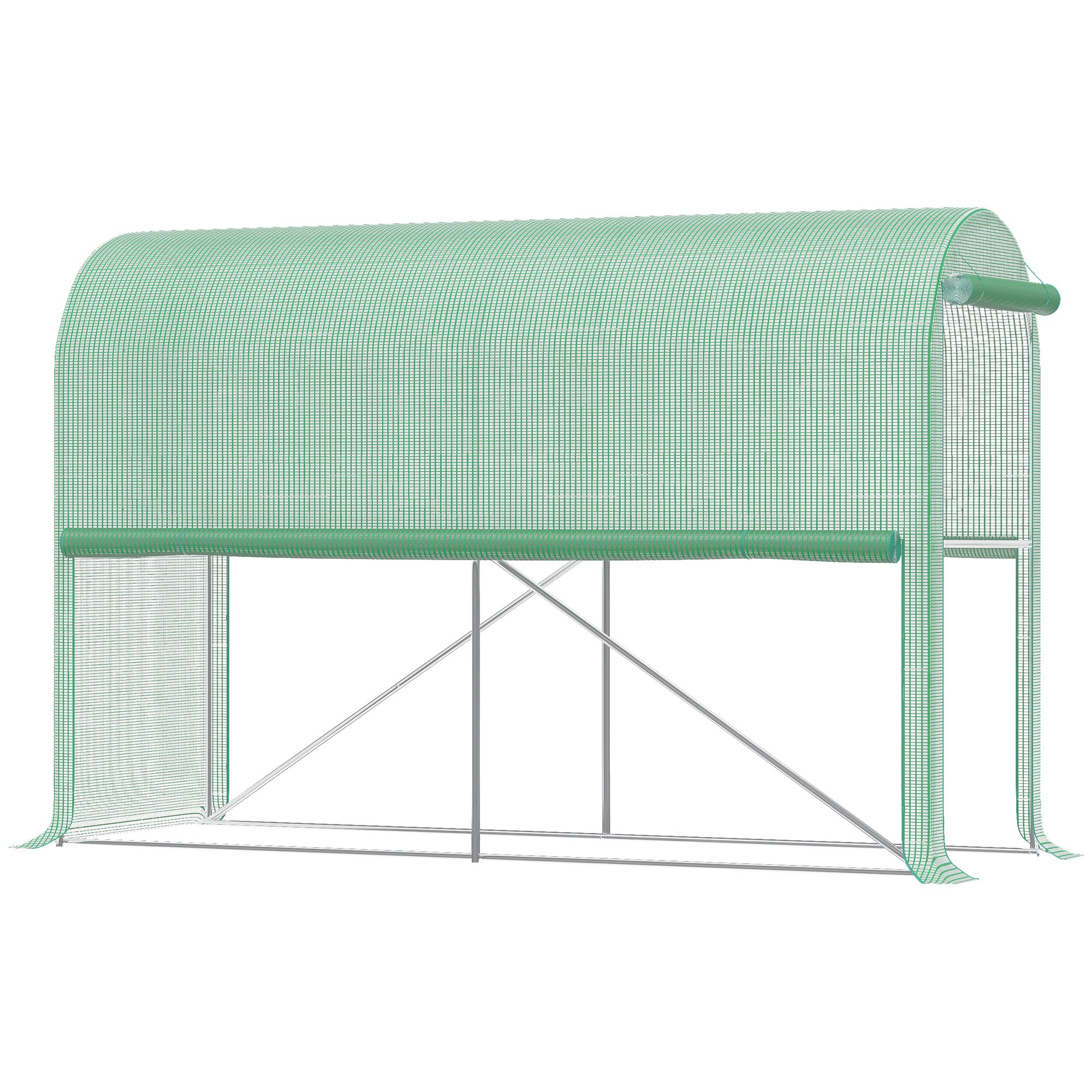 Garden Greenhouse PE, balcony greenhouse, reinforced 140 g/m² tarpaulin, steel frame, roll-up zip door, for vegetables plants flowers, indoor and outdoor, 300 x 100 x 200 cm, green