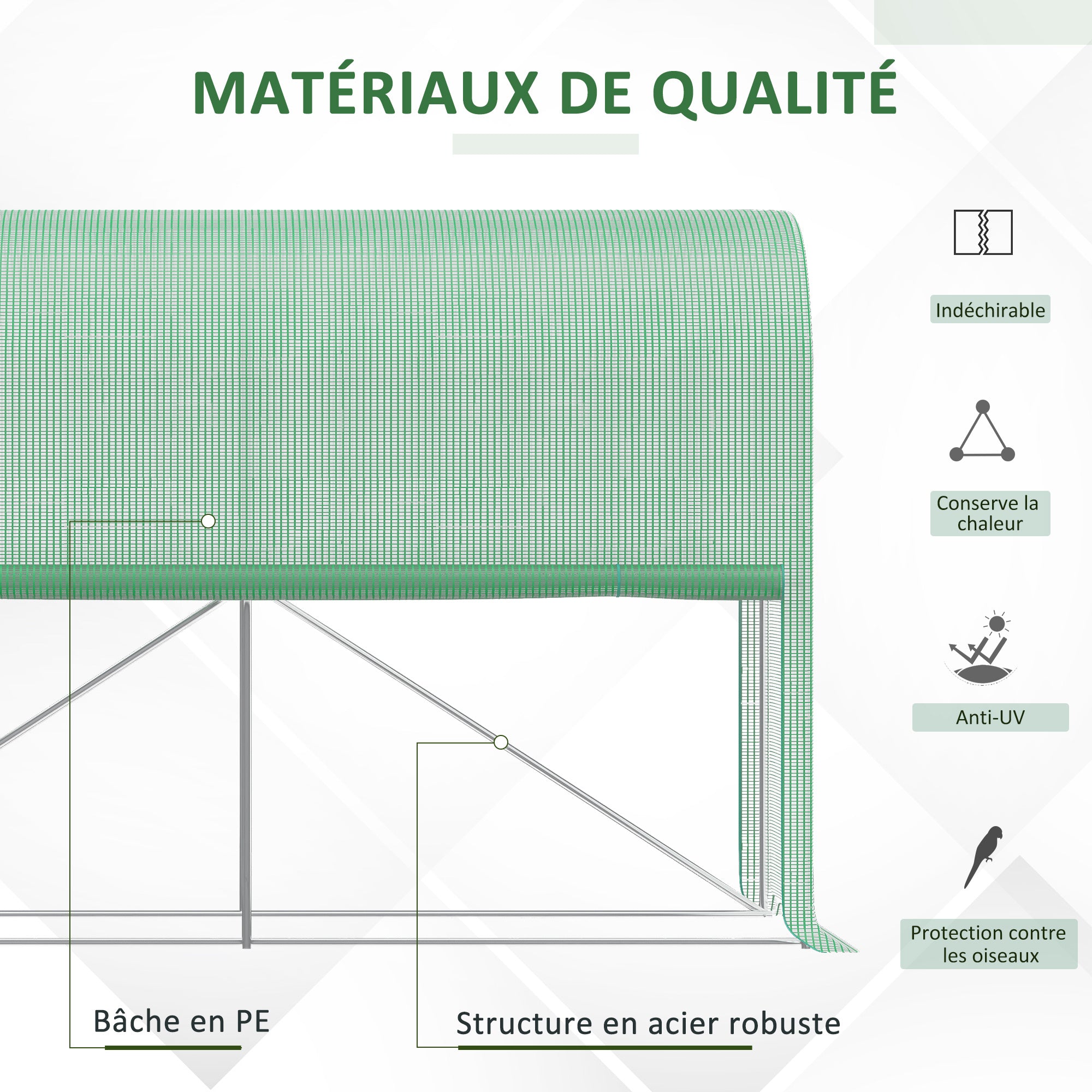 Garden Greenhouse PE, balcony greenhouse, reinforced 140 g/m² tarpaulin, steel frame, roll-up zip door, for vegetables plants flowers, indoor and outdoor, 300 x 100 x 200 cm, green