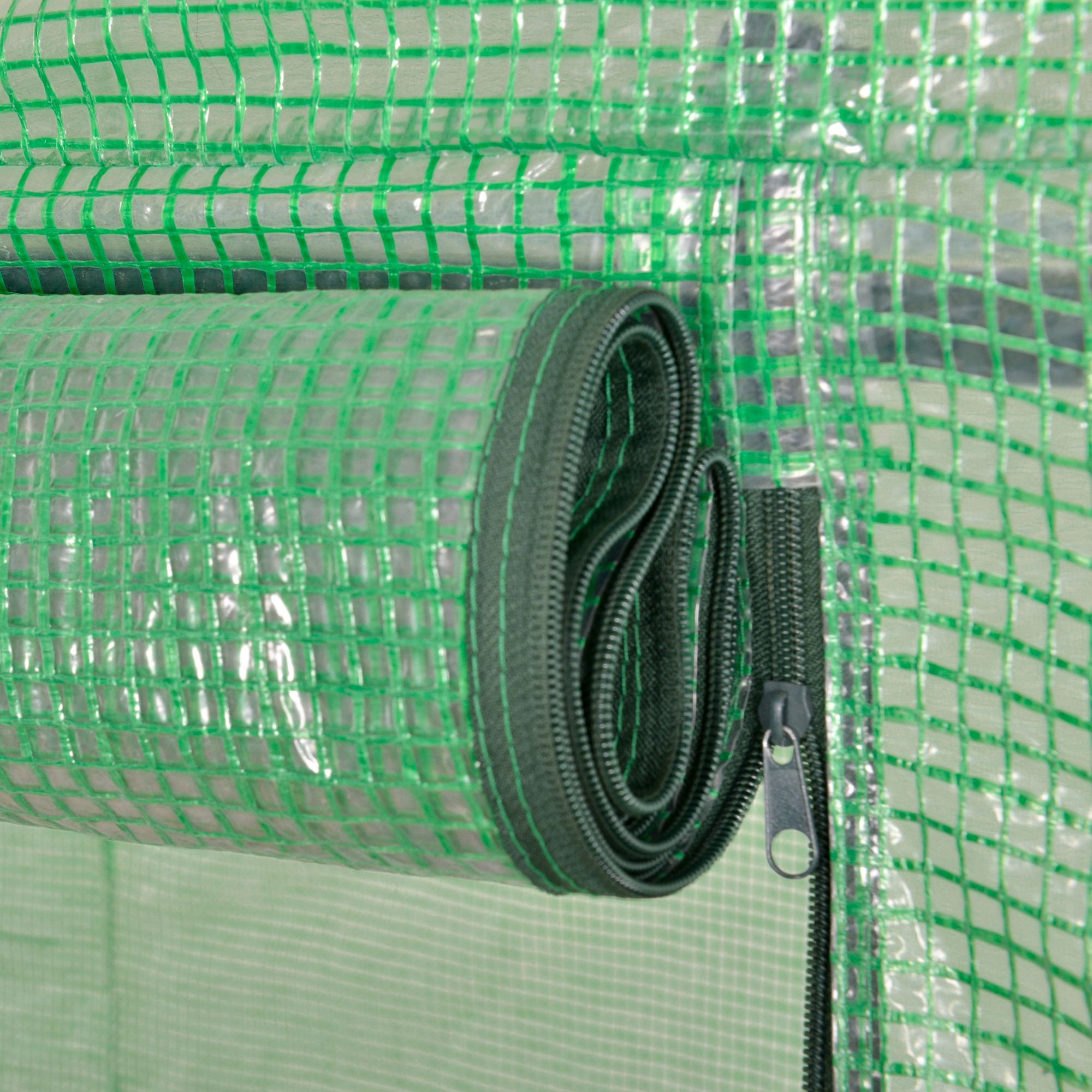 Garden Greenhouse PE, balcony greenhouse, reinforced 140 g/m² tarpaulin, steel frame, roll-up zip door, for vegetables plants flowers, indoor and outdoor, 300 x 100 x 200 cm, green
