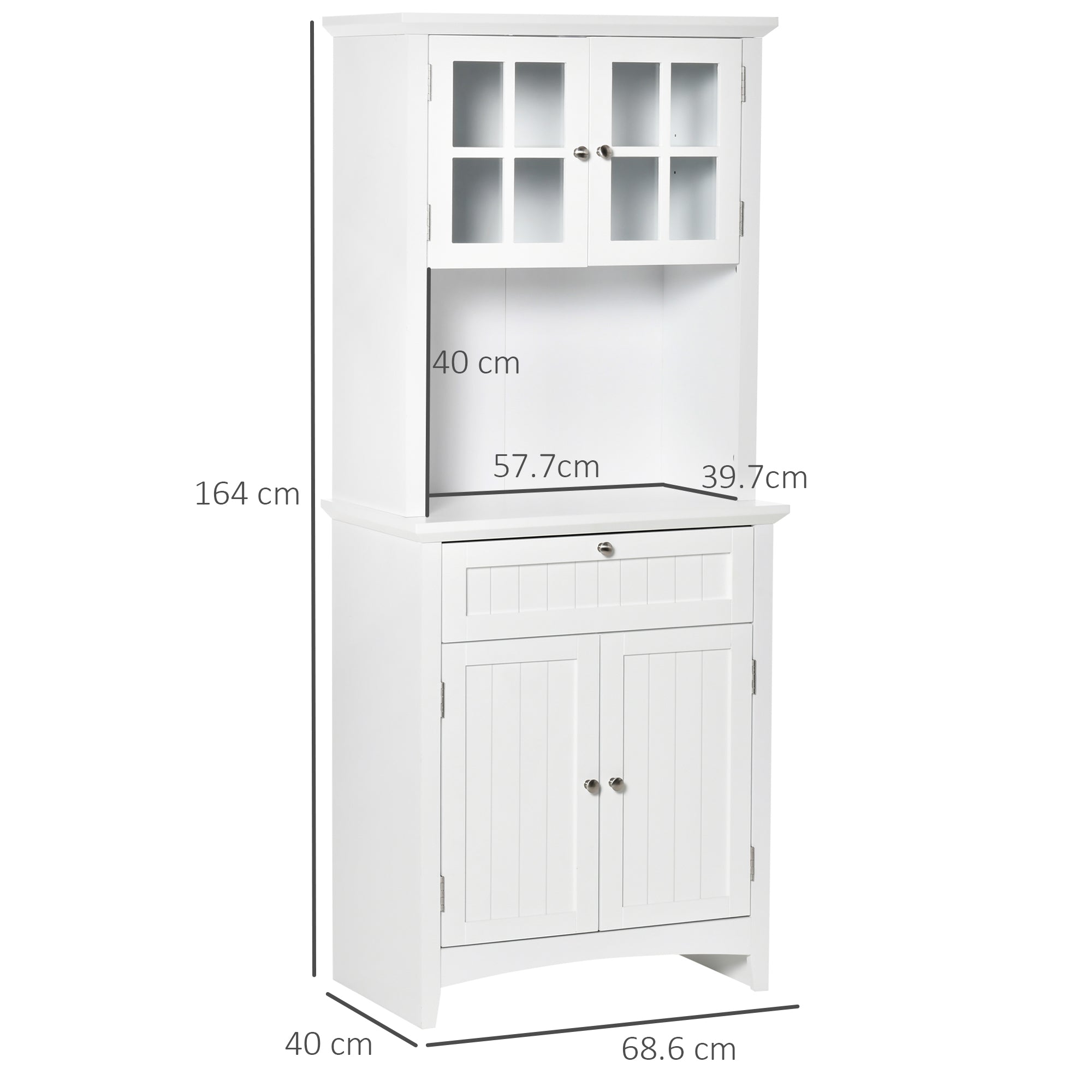 Tall Kitchen Pantry Cabinet for Kitchen and Dining Room with 2 Cabinets, Adjustable Shelves, and Worktop, in MDF, 68.6x40x164 cm, White