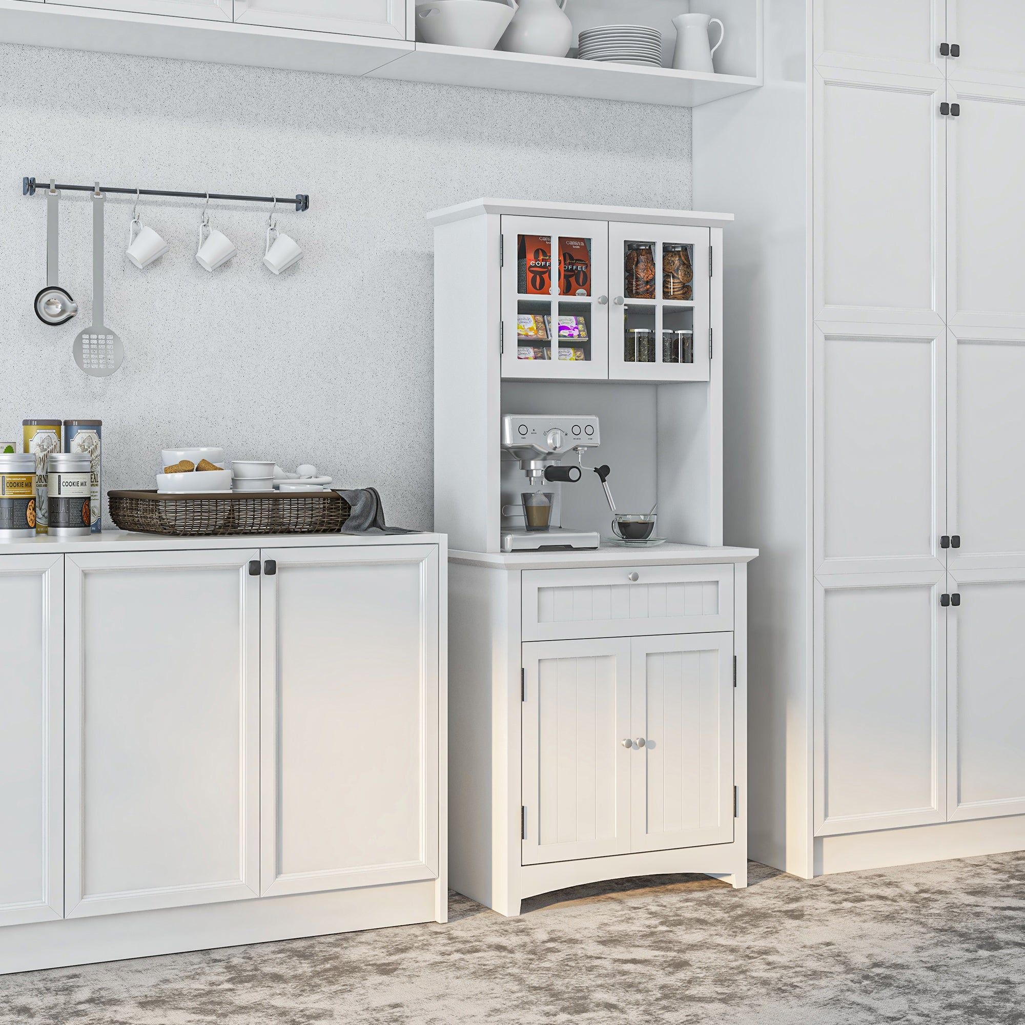 Tall Kitchen Pantry Cabinet for Kitchen and Dining Room with 2 Cabinets, Adjustable Shelves, and Worktop, in MDF, 68.6x40x164 cm, White