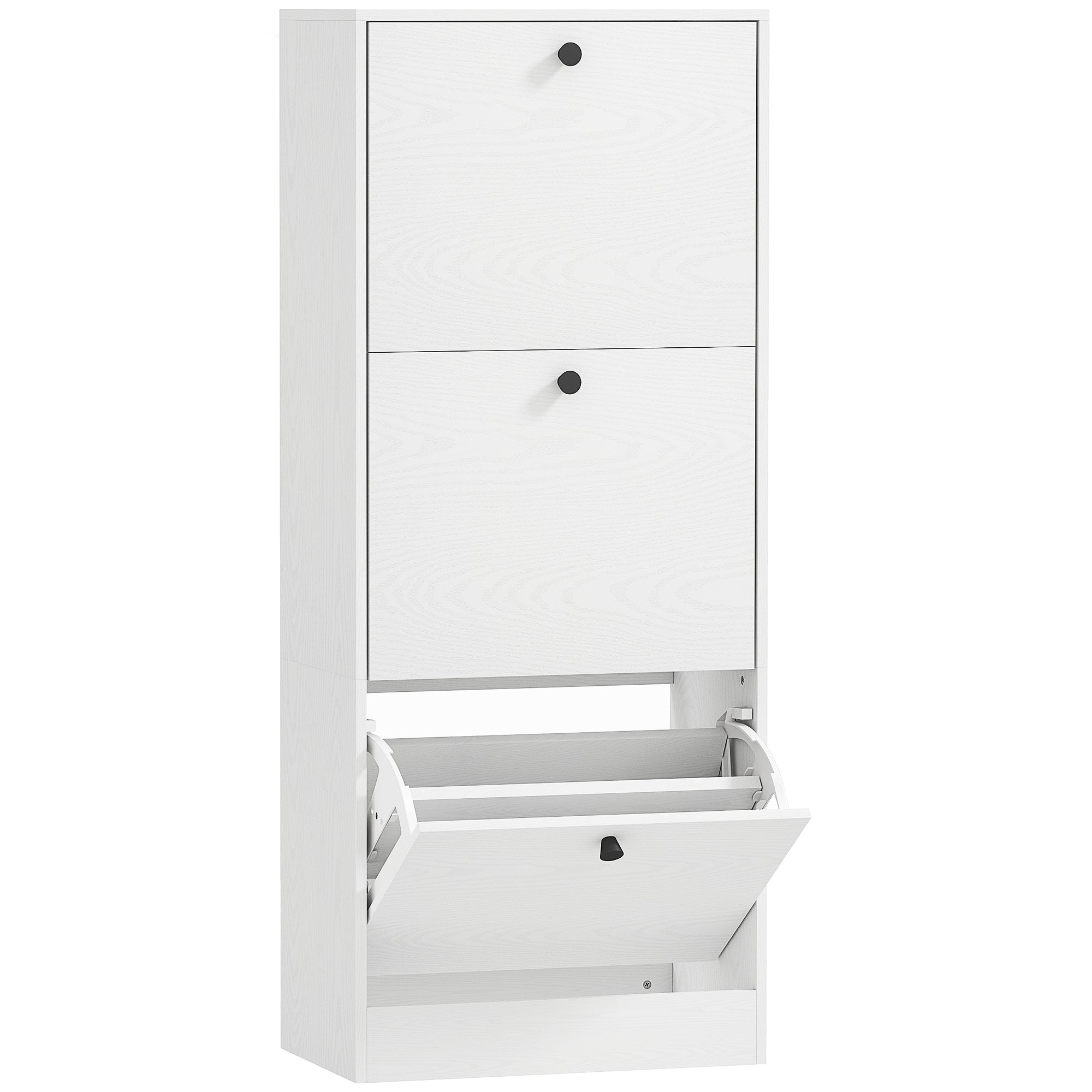 Slim Shoe Cabinet with 3 Flip Doors Shoe Storage Entryway Shoe Rack with Adjustable Shelves for 12 Pairs of Shoes for Narrow Hallways 47x28x115 cm White Wood Grain