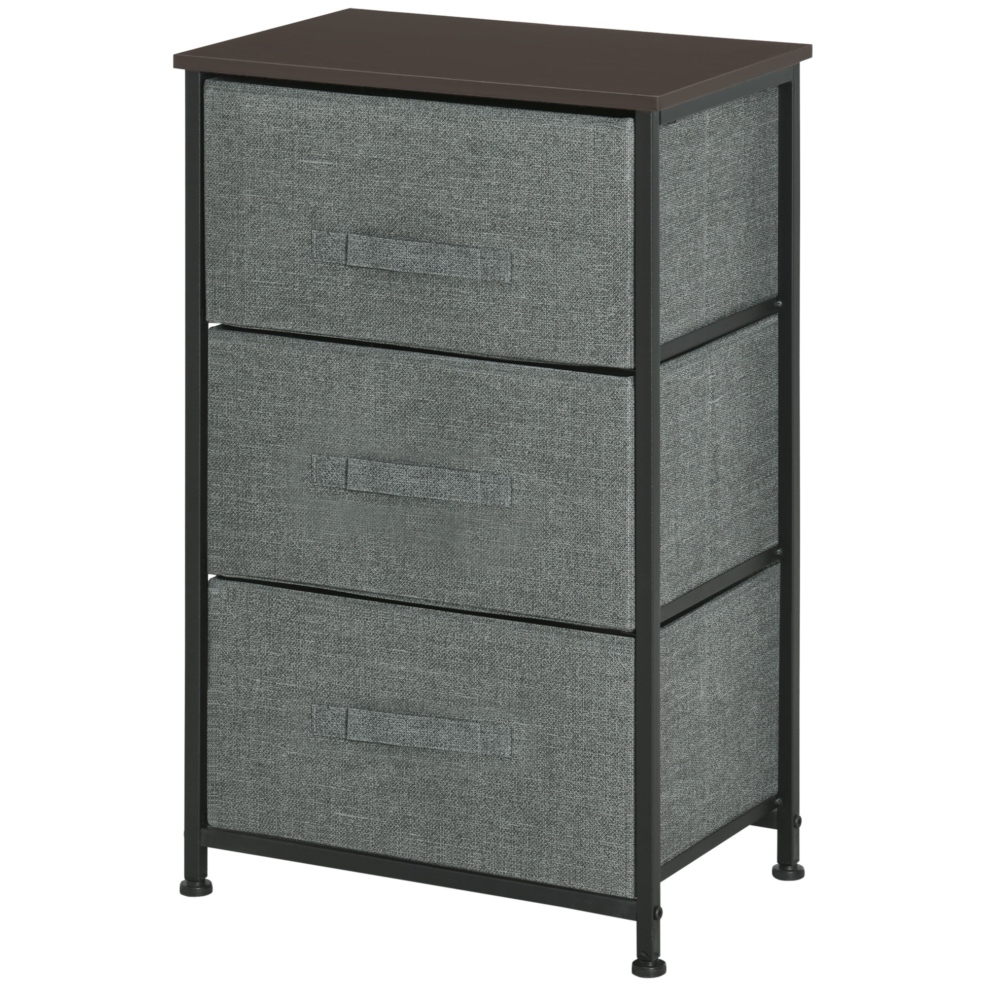 3-Drawer Storage Cabinet Dresser 45L x 30W x 71H cm Metal MDF Non-Woven Fabric Gray