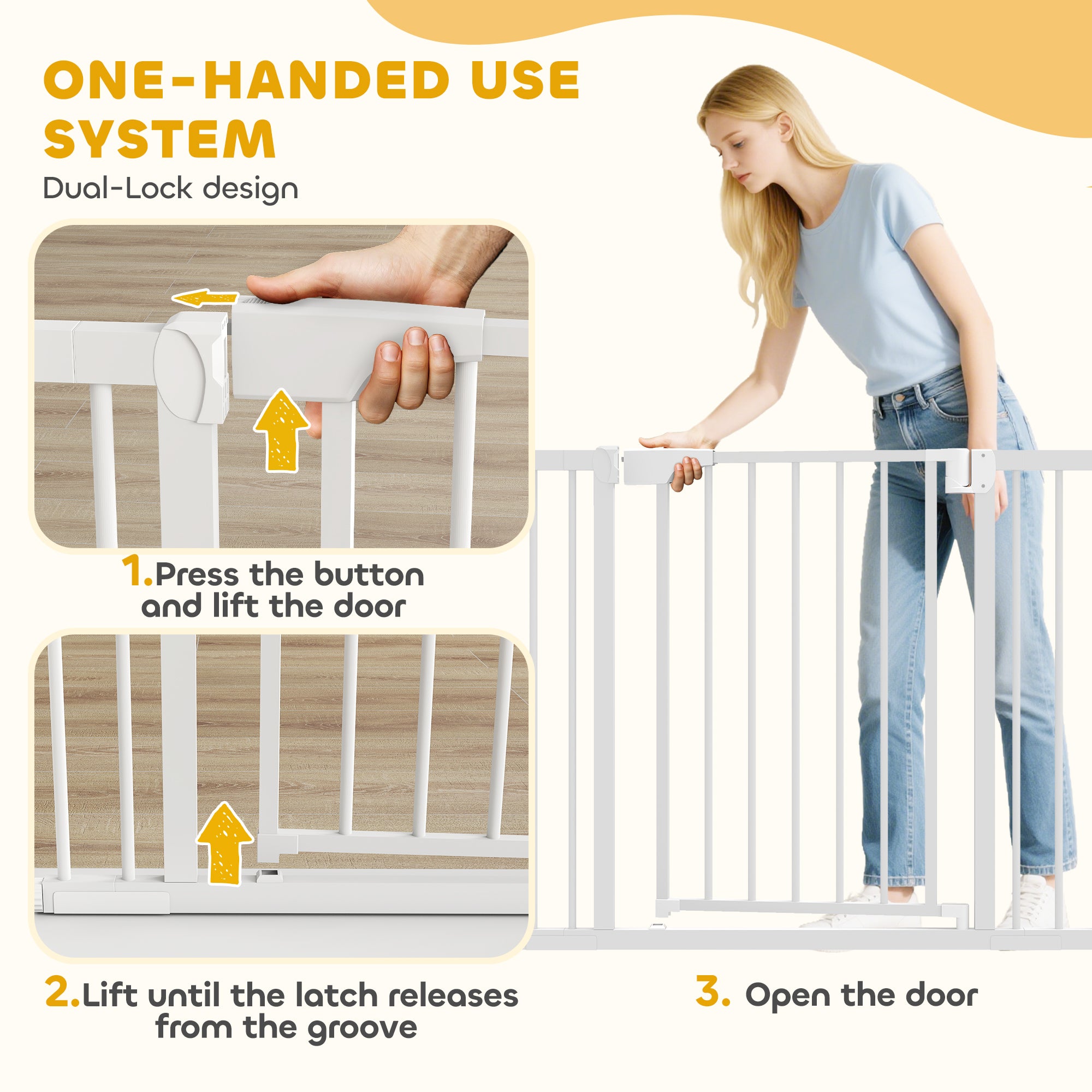 Expandable Safety Gate for Babies & Dogs — Fits 96–103 cm (38–41") Openings, 76 cm (30") High — Auto-Close, Bidirectional, No-Drill Pressure Mount, White