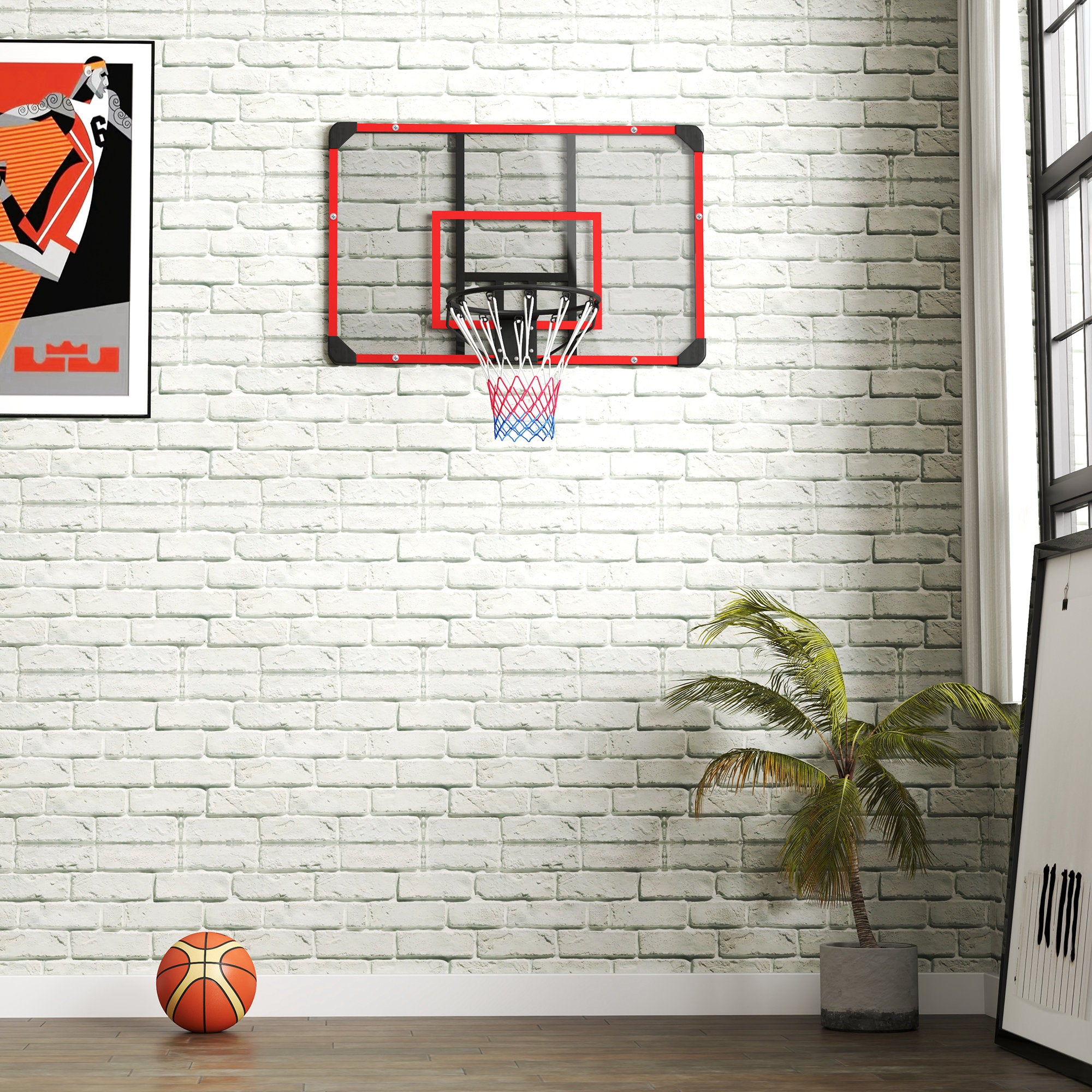 SPORTNOW Basketball Hoop with Backboard, Outdoor Basketball Board with Ø45 cm Steel Rim and Net, Wall Mount, Basketball Board for Kids Teenagers Adults, Red
