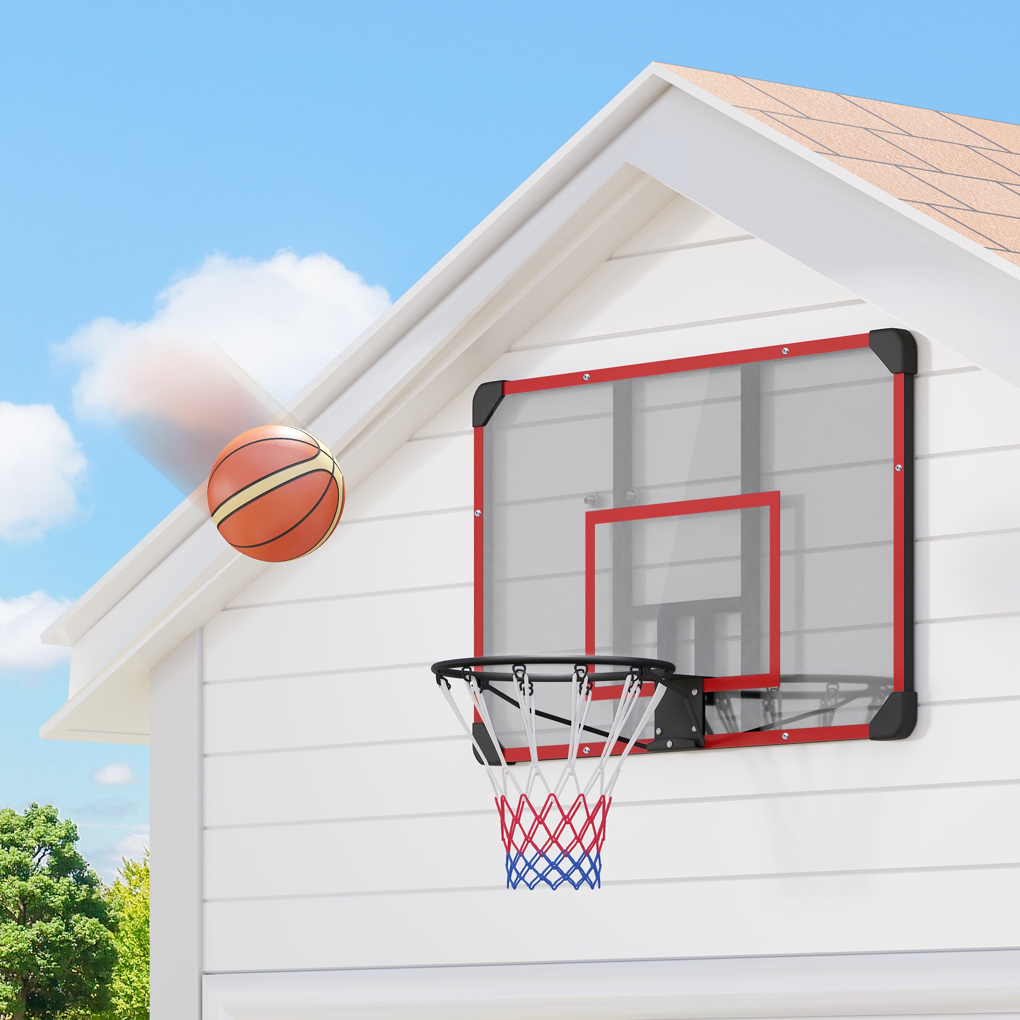 SPORTNOW Basketball Hoop with Backboard, Outdoor Basketball Board with Ø45 cm Steel Rim and Net, Wall Mount, Basketball Board for Kids Teenagers Adults, Red