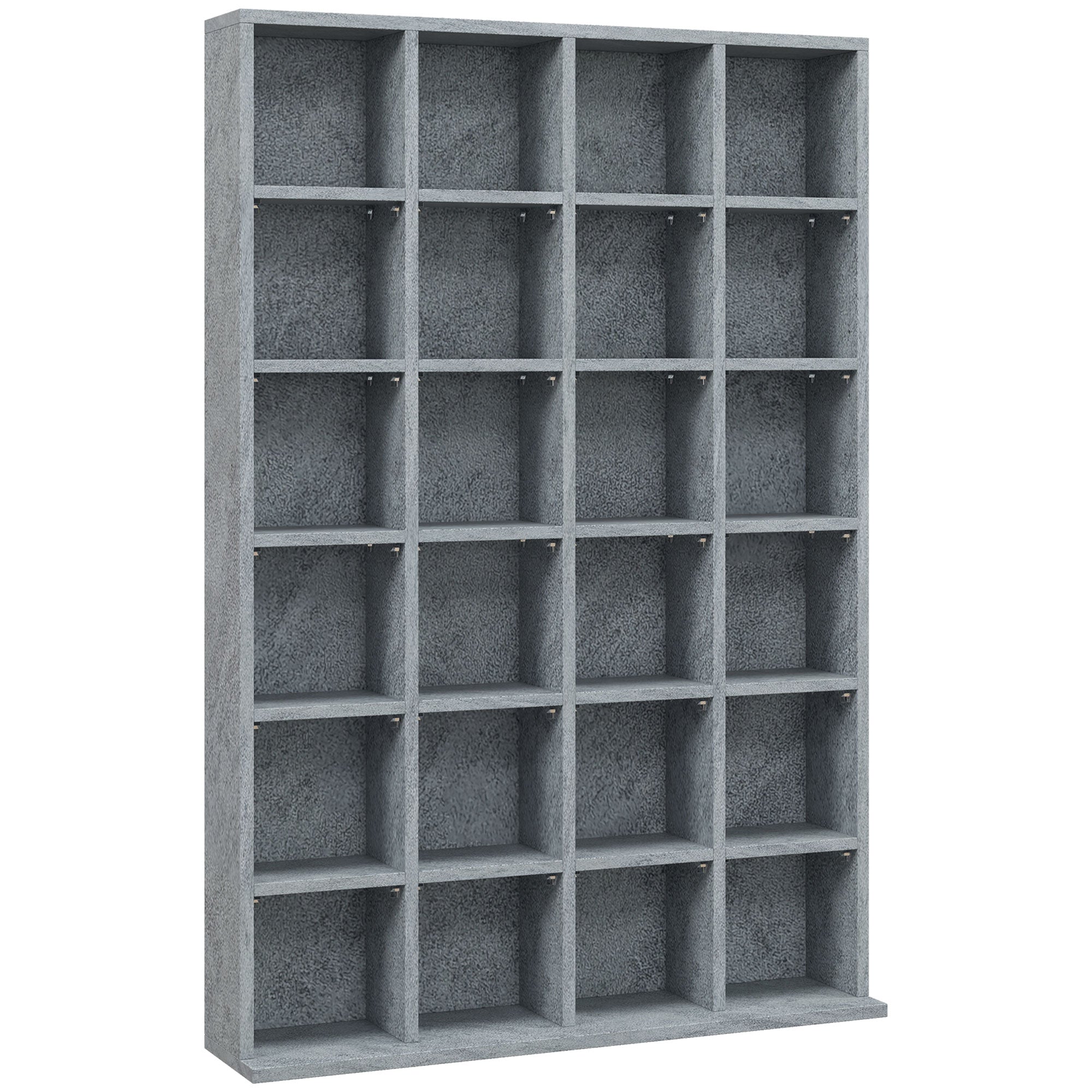 CD and DVD Storage, multimedia storage unit with 24 compartments, max capacity 480 CD/312 DVD, wooden bookcase with adjustable shelves, 89 x 20 x 130.5 cm, gray