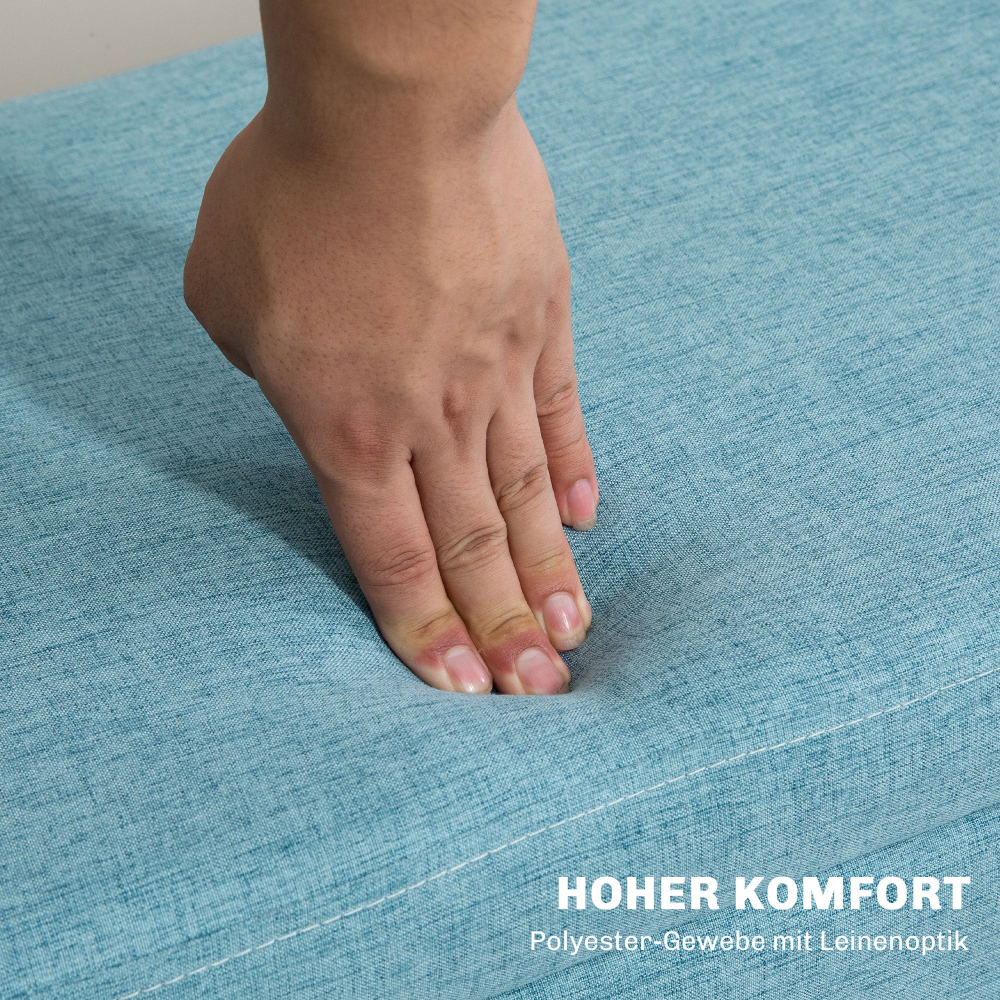 Storage Bench Upholstered Bench in Linen Look, Bed Bench with Wooden Legs, Storage Bench for Living Room Bedroom Hallway 110 x 39 x 45 cm, Blue