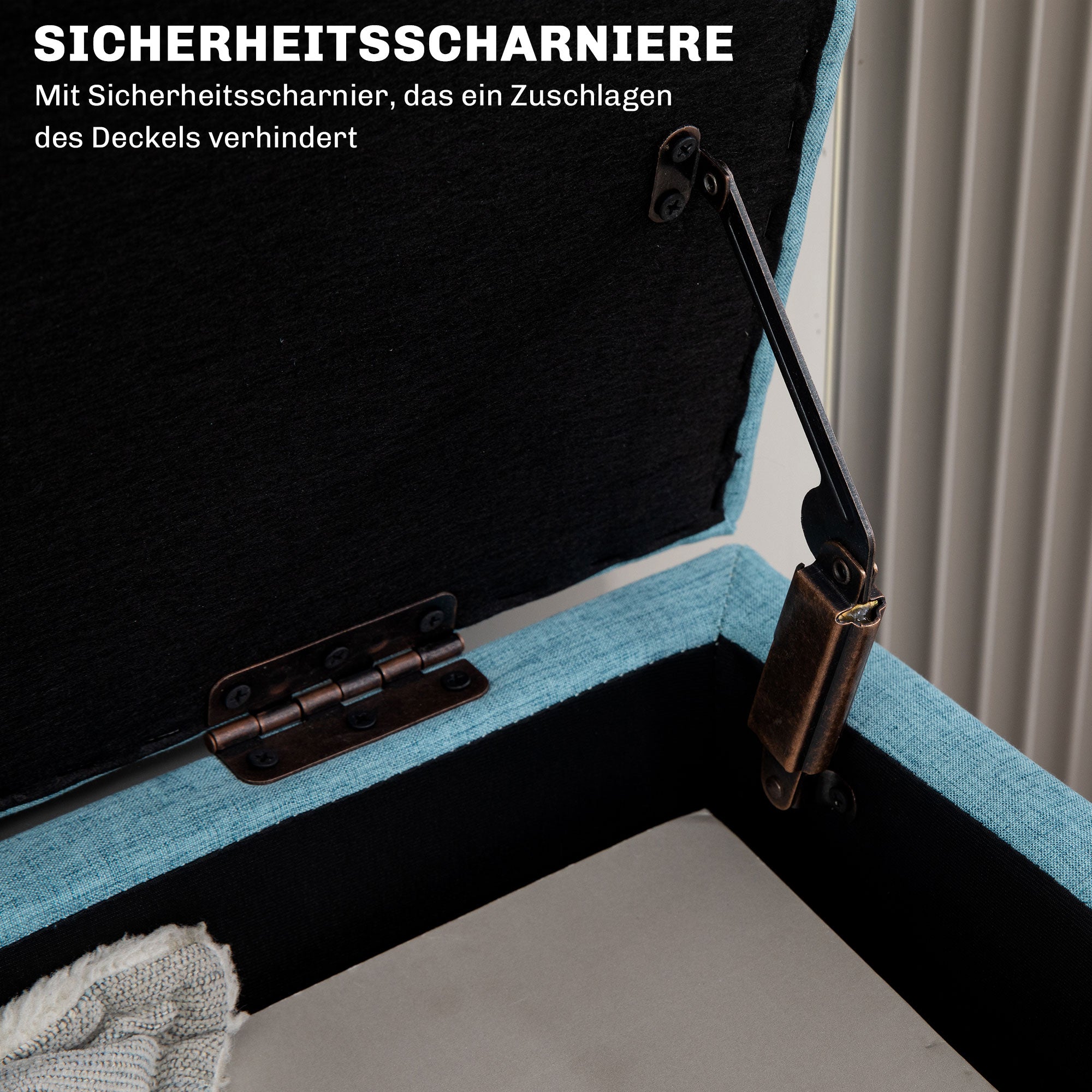 Storage Bench Upholstered Bench in Linen Look, Bed Bench with Wooden Legs, Storage Bench for Living Room Bedroom Hallway 110 x 39 x 45 cm, Blue