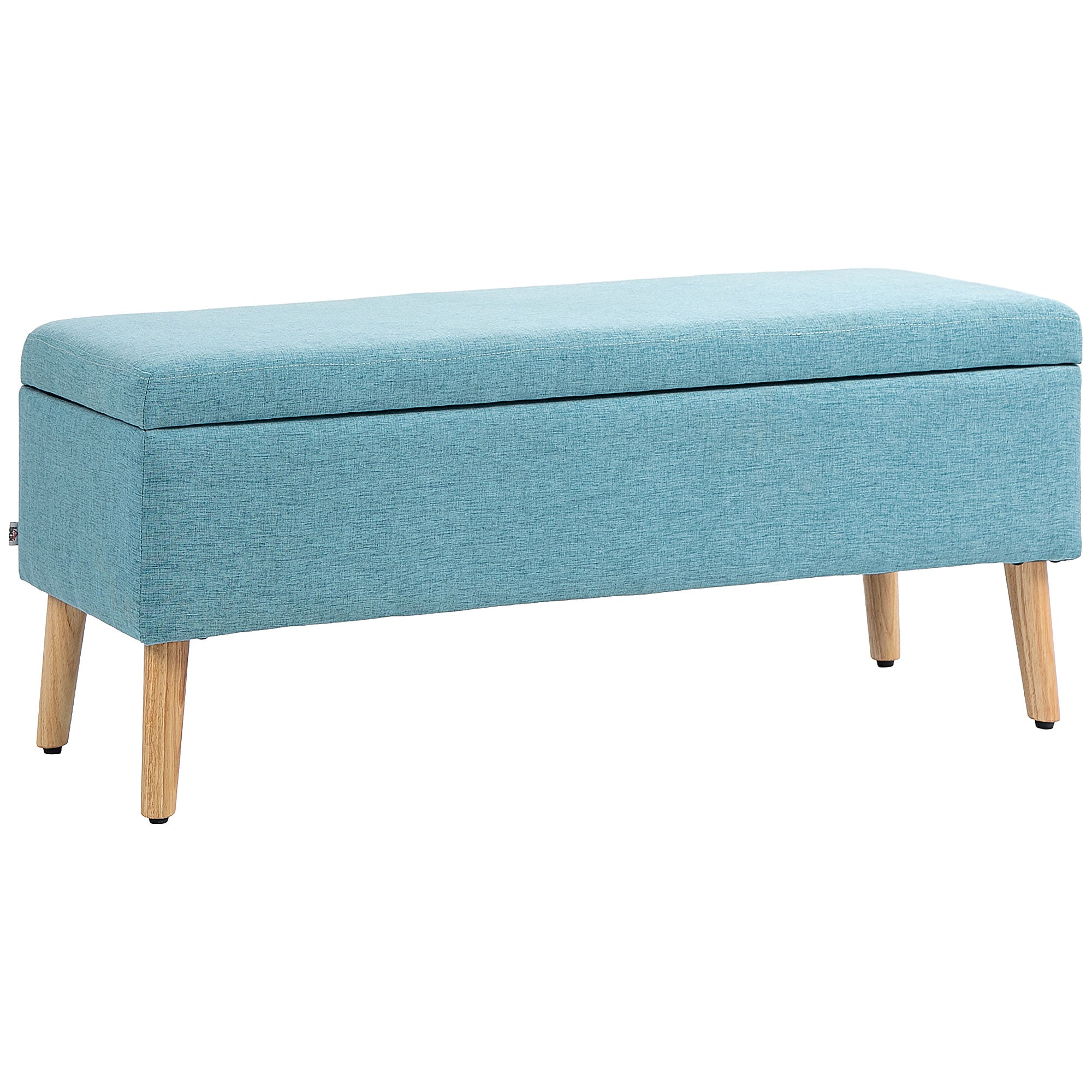 Storage Bench Upholstered Bench in Linen Look, Bed Bench with Wooden Legs, Storage Bench for Living Room Bedroom Hallway 110 x 39 x 45 cm, Blue