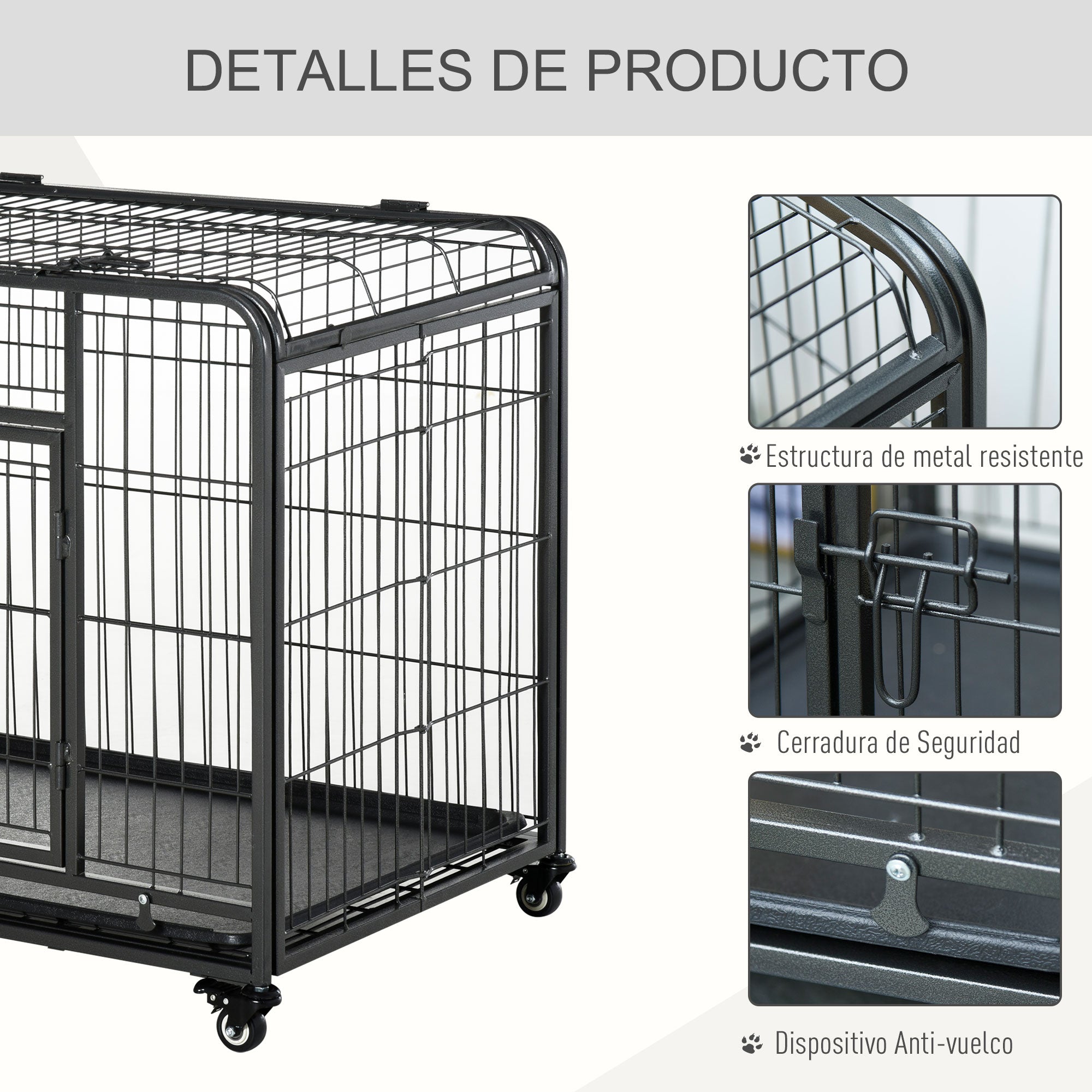 Folding Metal Dog Crate for Large Dogs 109.5x71x78 cm with Wheels and Brakes Removable Tray and Door with Latches for Golden Retriever Labrador Dark Gray