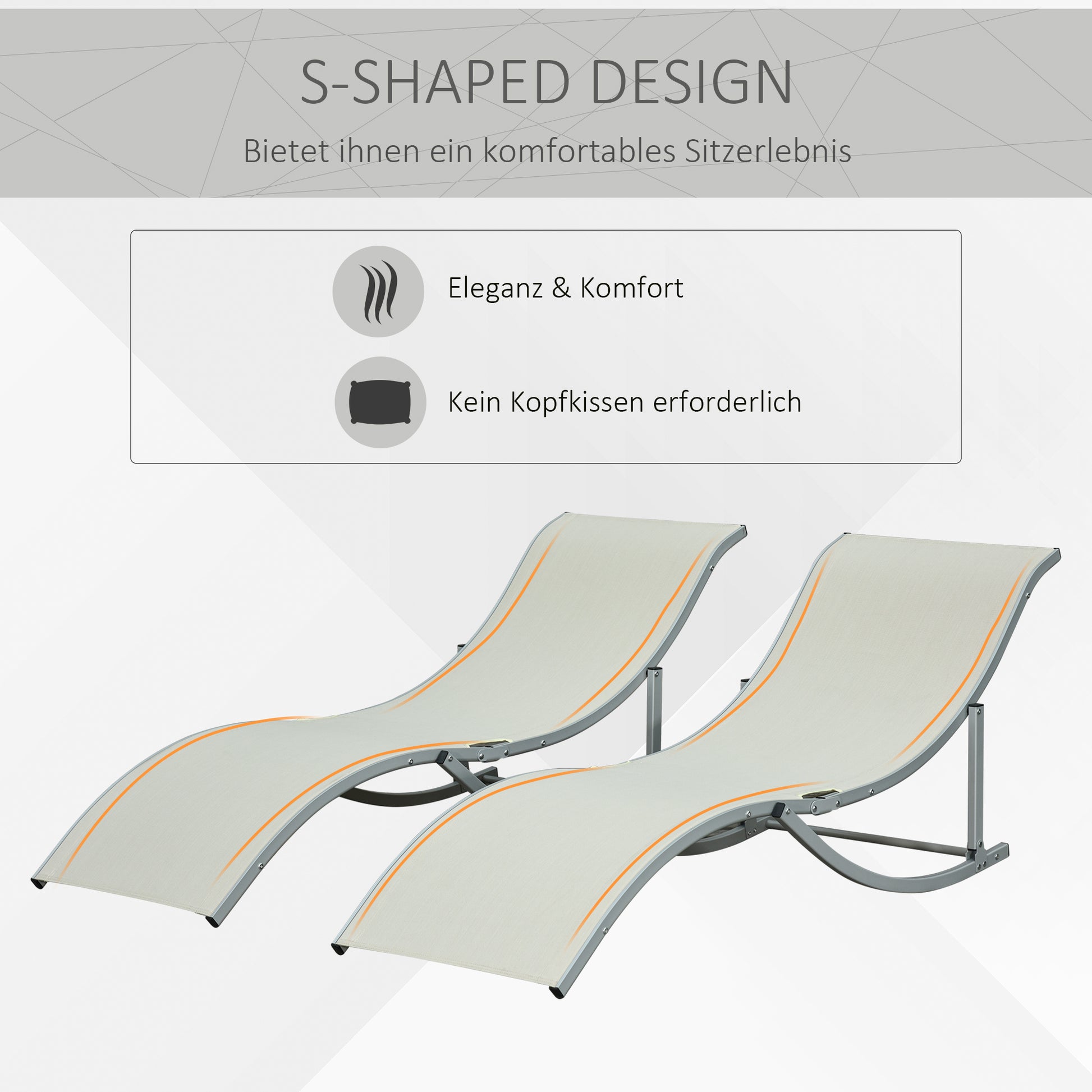2-Pack Sun Lounger Garden Chairs Fabric Lounger Relax Chair Ergonomic Aluminum Texteline Beige 165 x 61 x 63 cm