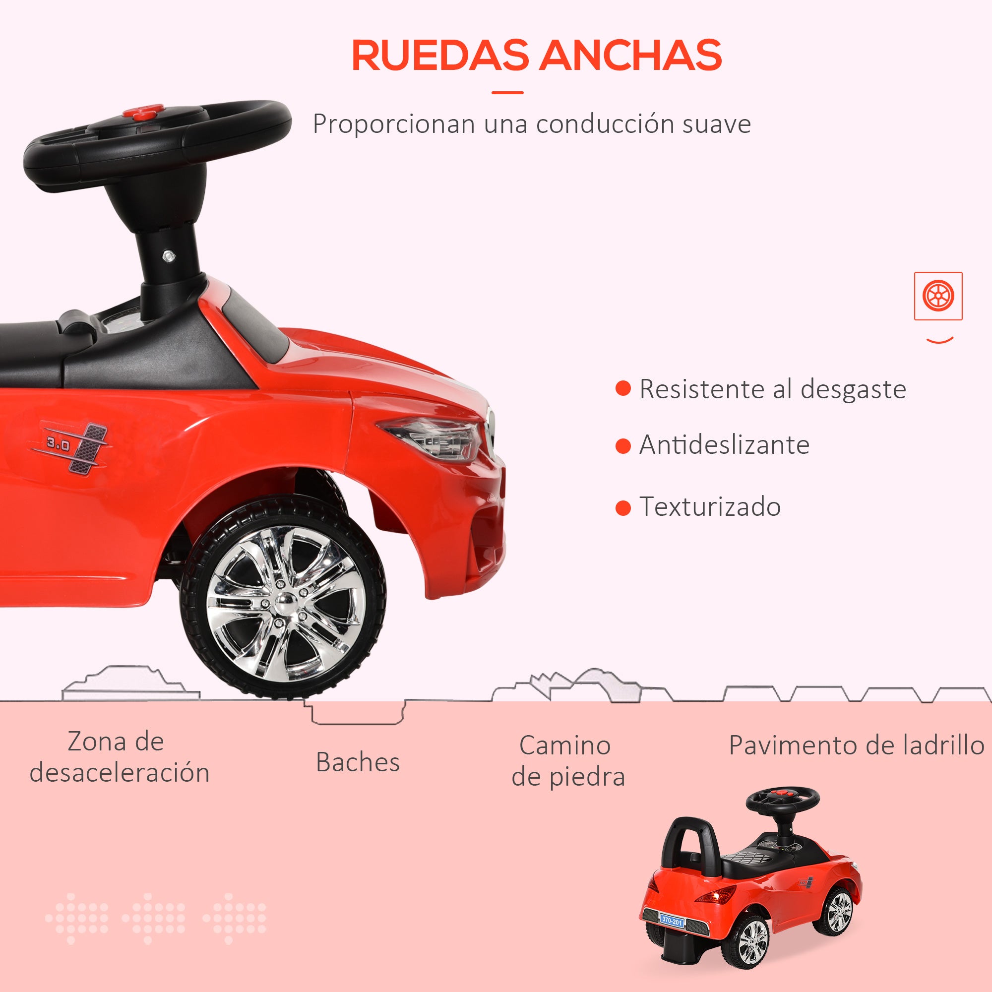 Ride-On Car for 18-36 Months Kids Ride-On Toy with Headlights, Music, Horn, Steering Wheel, Storage Space, and Push Handle 63.5x28x36 cm Red