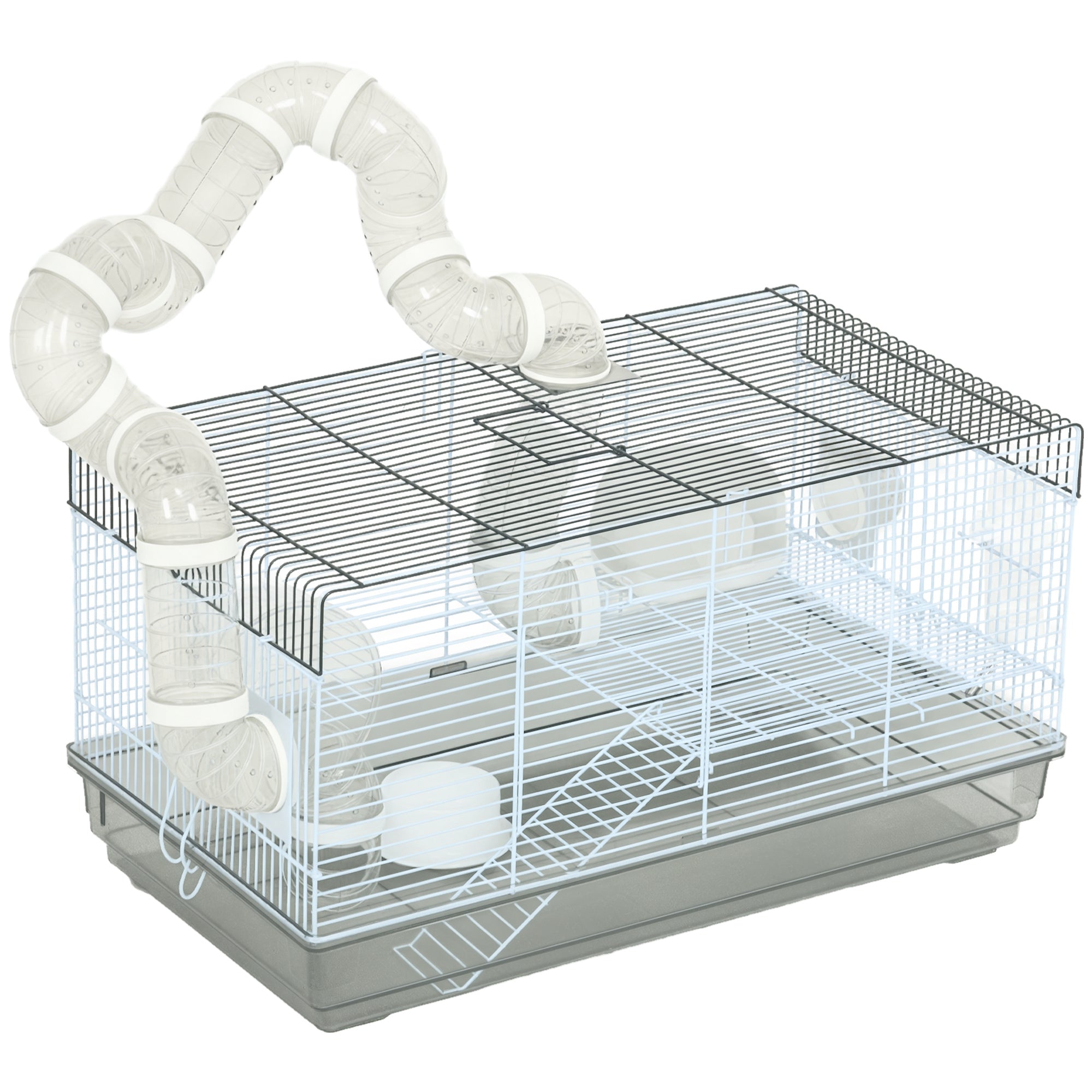 Hamster Cage, Rodent Cage, with Tunnel and Accessories Included, Hamster Cage, Handle, Steel Wire, 58 x 32 x 31 cm, Gray