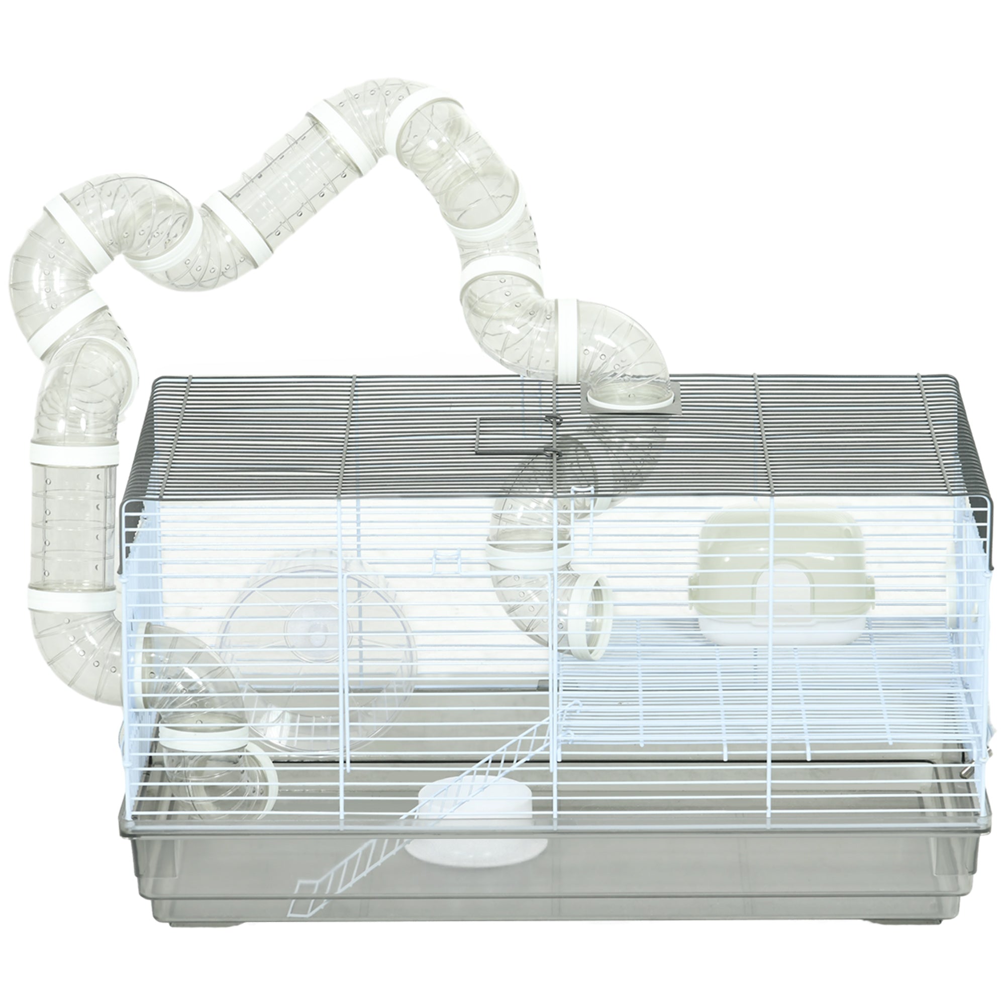 Hamster Cage, Rodent Cage, with Tunnel and Accessories Included, Hamster Cage, Handle, Steel Wire, 58 x 32 x 31 cm, Gray