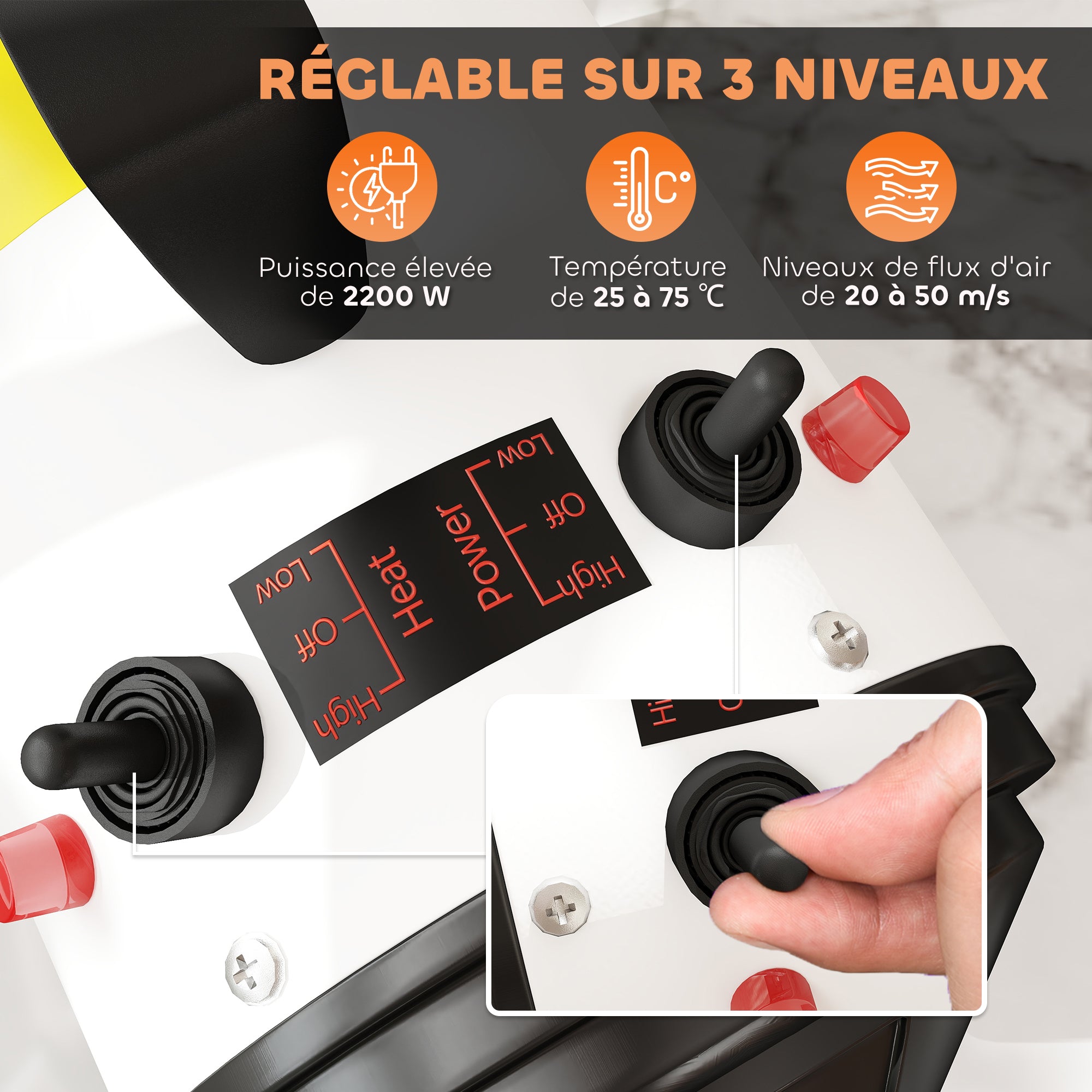 Dog Hair Dryer, Professional Dog Blower 2200W with 3 Different Nozzles, Low Noise Pet Hair Dryer, 3 Adjustable Temperatures, Variable Wind Speed, White