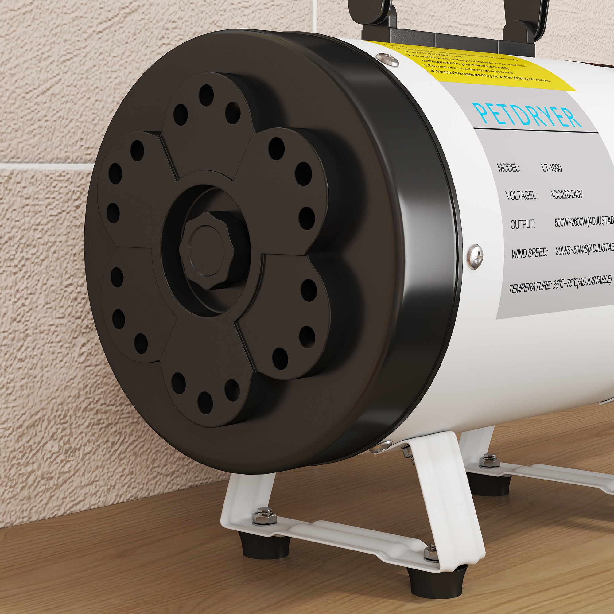 Dog Hair Dryer, Professional Dog Blower 2200W with 3 Different Nozzles, Low Noise Pet Hair Dryer, 3 Adjustable Temperatures, Variable Wind Speed, White