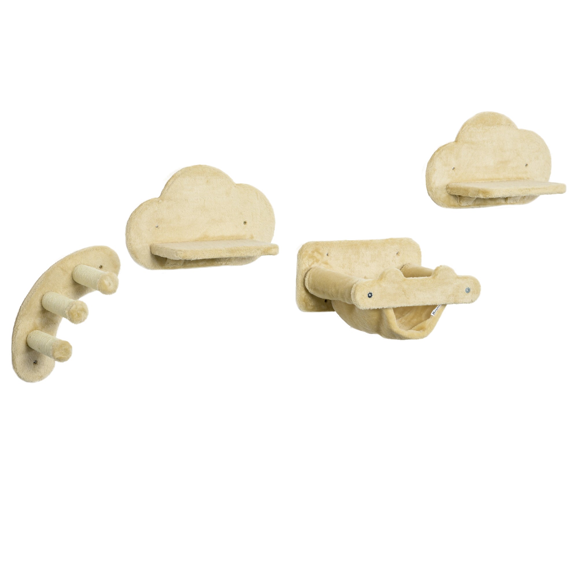 Climbing Wall for Cats 4 Pieces, Climbing Cat Tree including Cat Staircase, Hammock, Jumping Platform, Wall Cat Furniture for Cats up to 5 kg, Plush, Beige