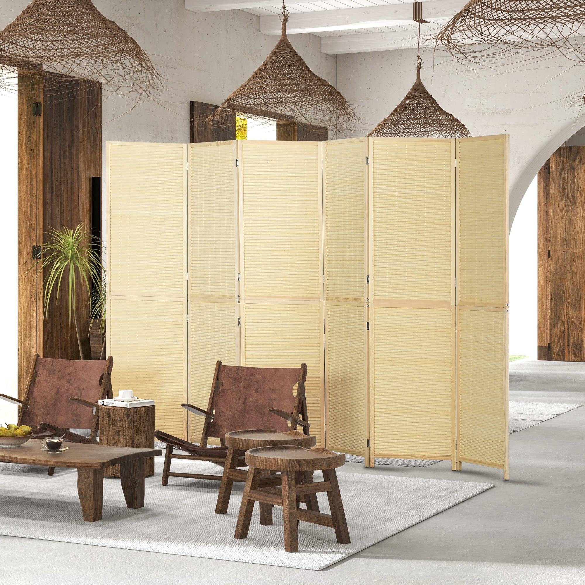 Bamboo Indoor Room Divider 6 Panels 106.3 x 70.9 inches Folding Room Separator - Natural