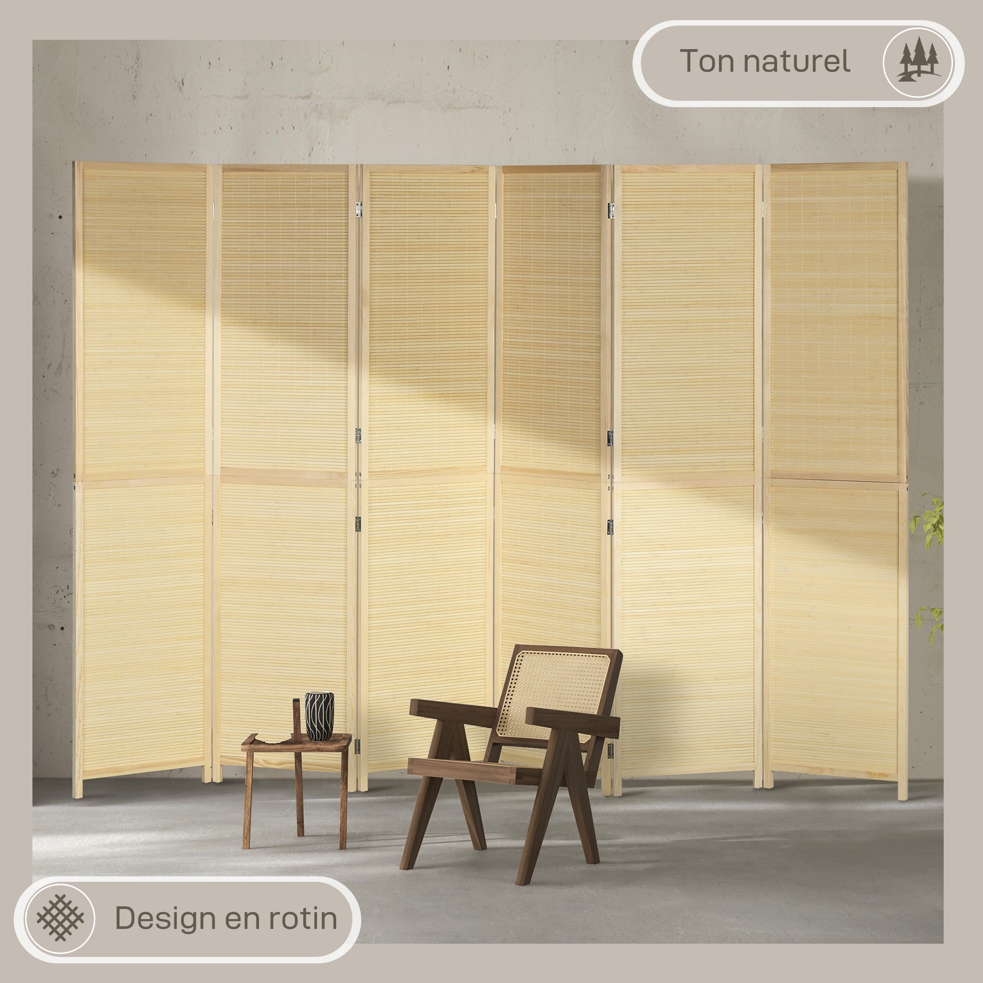 Bamboo Indoor Room Divider 6 Panels 106.3 x 70.9 inches Folding Room Separator - Natural