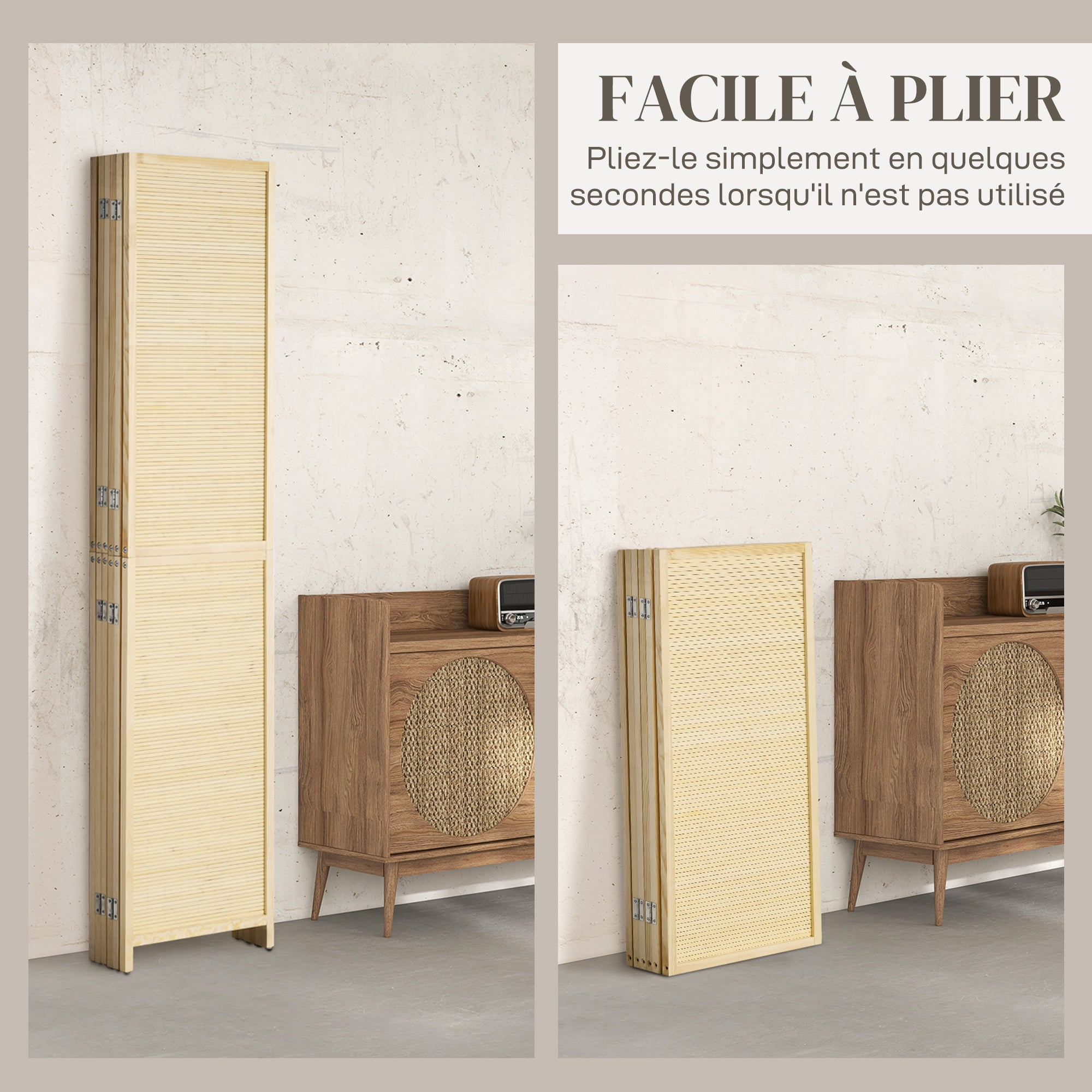 Bamboo Indoor Room Divider 6 Panels 106.3 x 70.9 inches Folding Room Separator - Natural