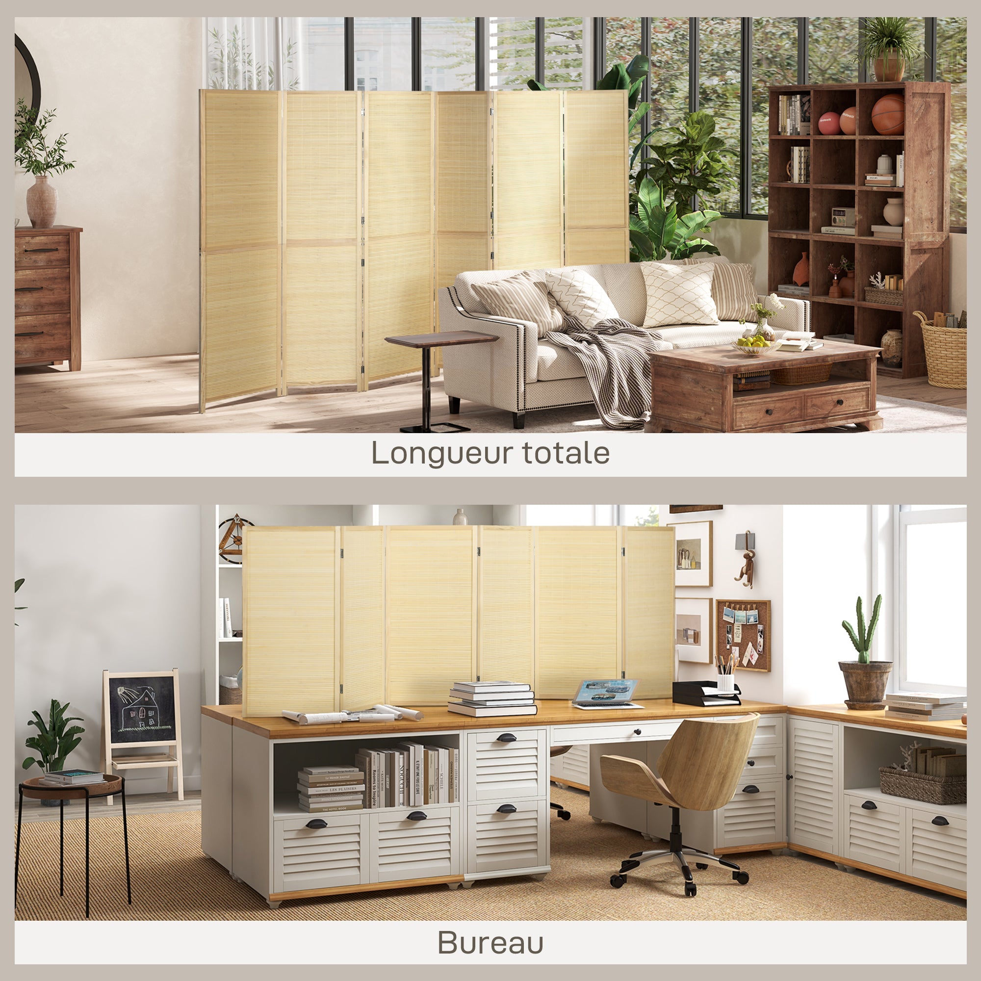 Bamboo Indoor Room Divider 6 Panels 106.3 x 70.9 inches Folding Room Separator - Natural