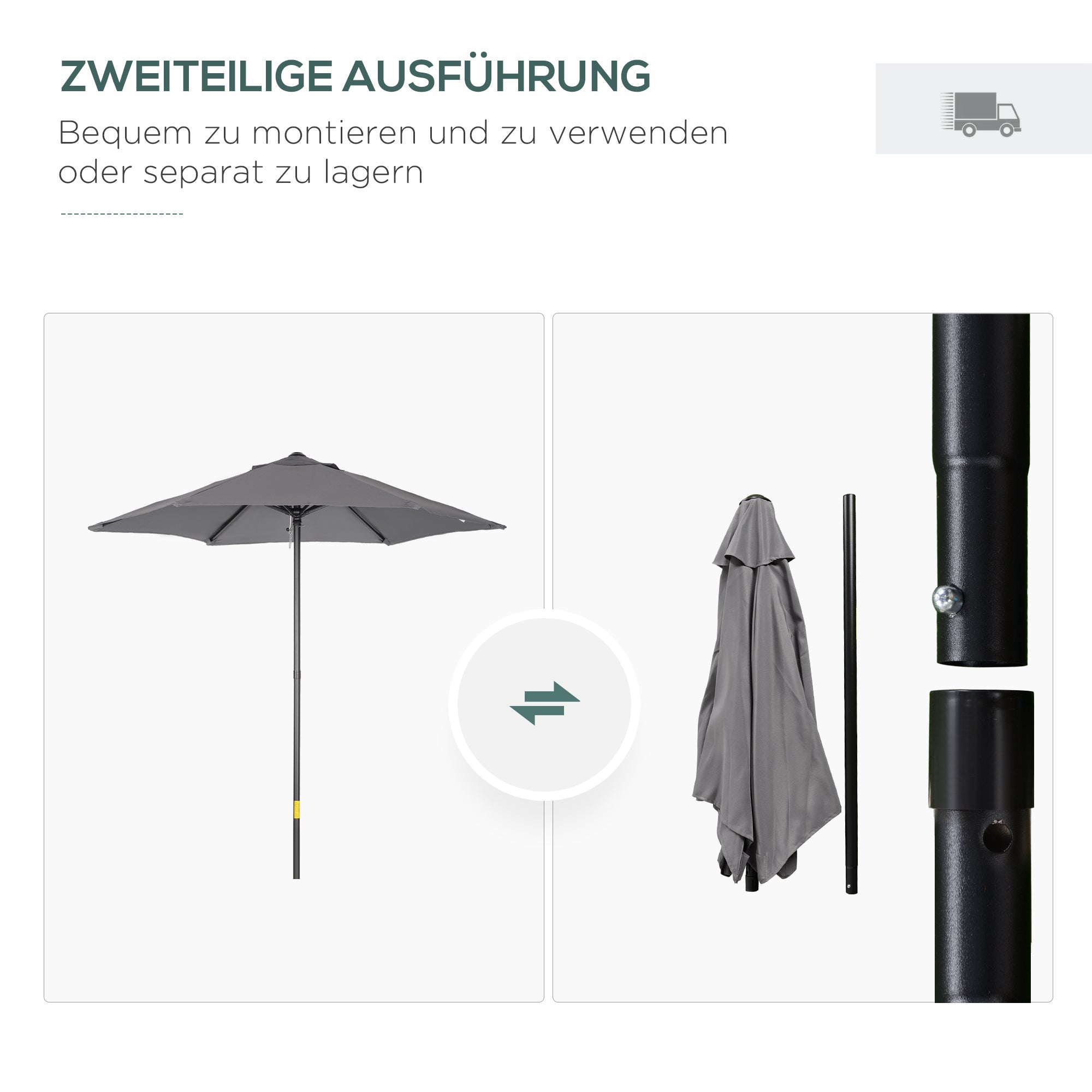 Umbrella Ø196 cm, hexagonal balcony umbrella beach umbrella windproof stable market umbrella crank umbrella sun protection for beach balcony garden, Dark Grey