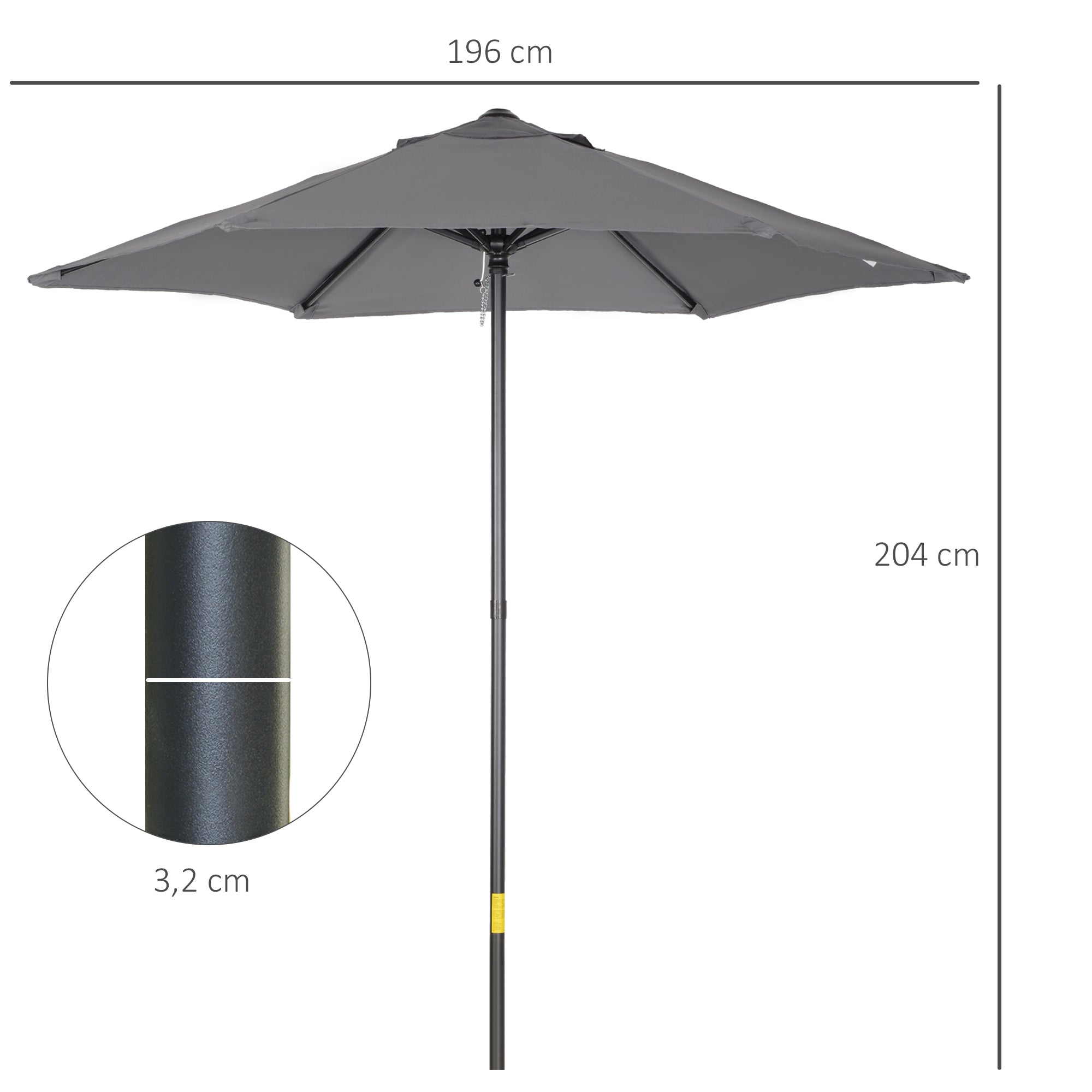 Umbrella Ø196 cm, hexagonal balcony umbrella beach umbrella windproof stable market umbrella crank umbrella sun protection for beach balcony garden, Dark Grey