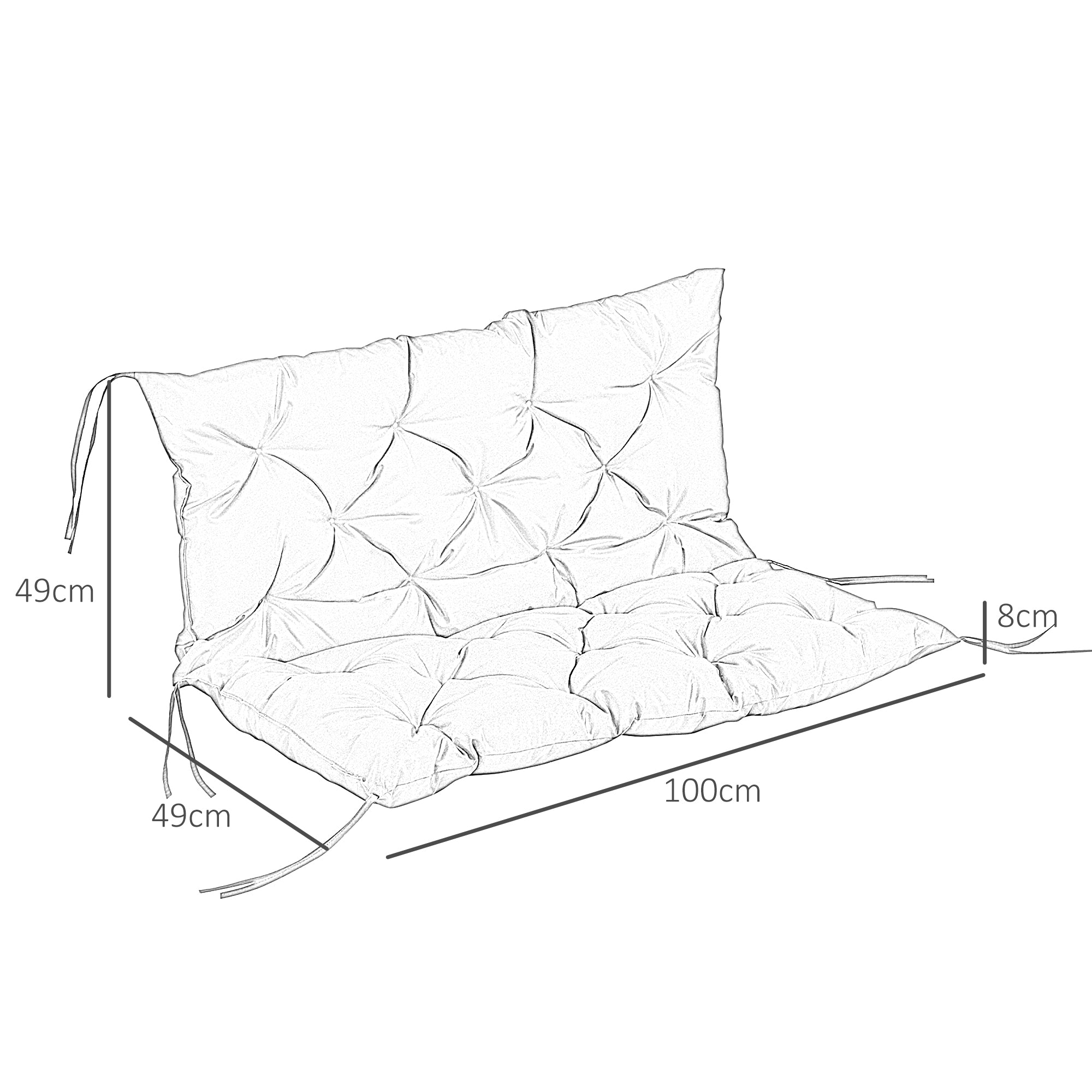 2 Seater Bench Cushion 100 x 98 x 8 cm Seat Cushion with Straps Back Cushion for Indoor/Outdoor Padding Cushion for Bench Garden Bench Garden Furniture Swing Seats Black