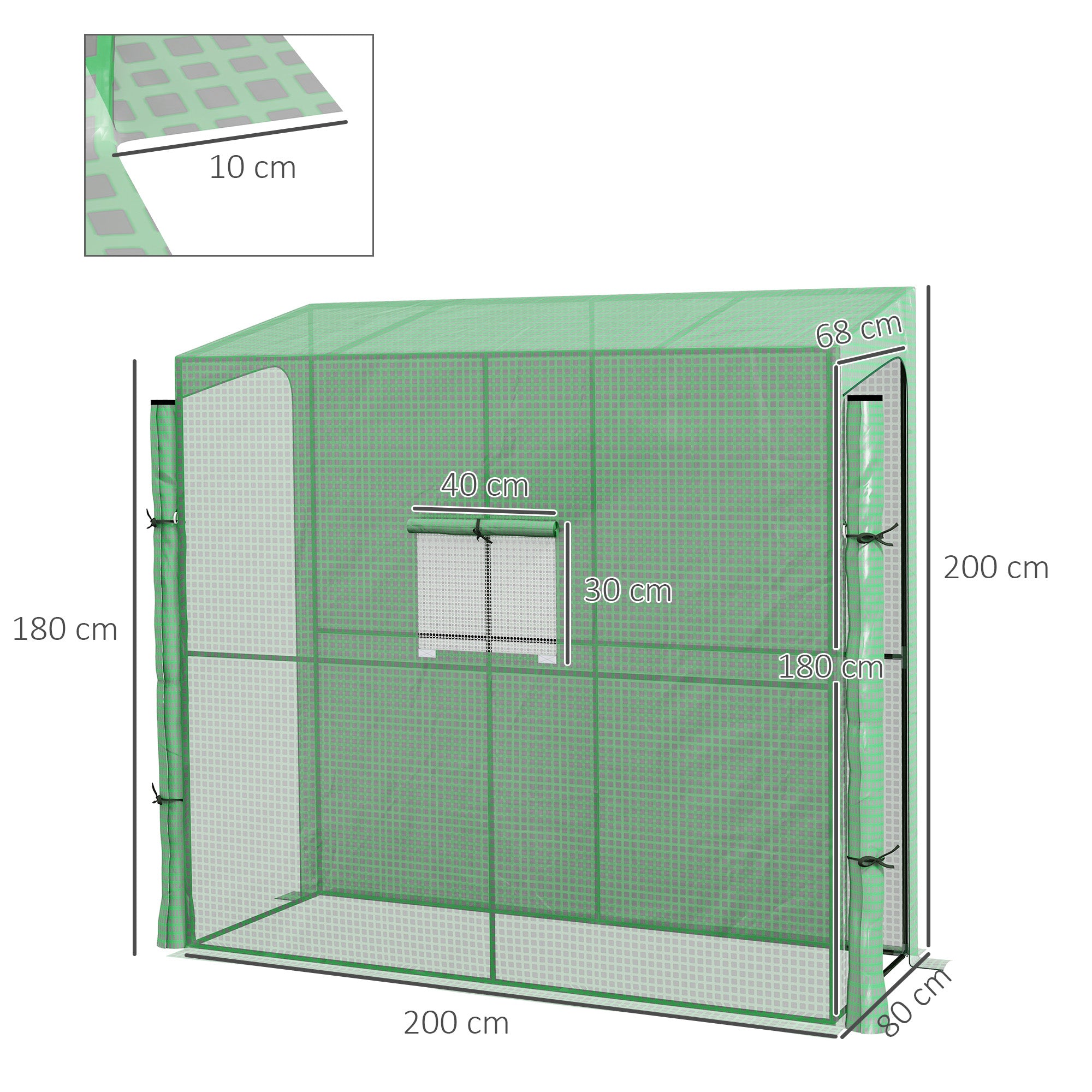 Film Greenhouse, Greenhouse, Greenhouse with Two Doors, Windproof Tomato House with Side Window, UV Protection for Garden, PE, Green, 200 x 80 x 200 cm