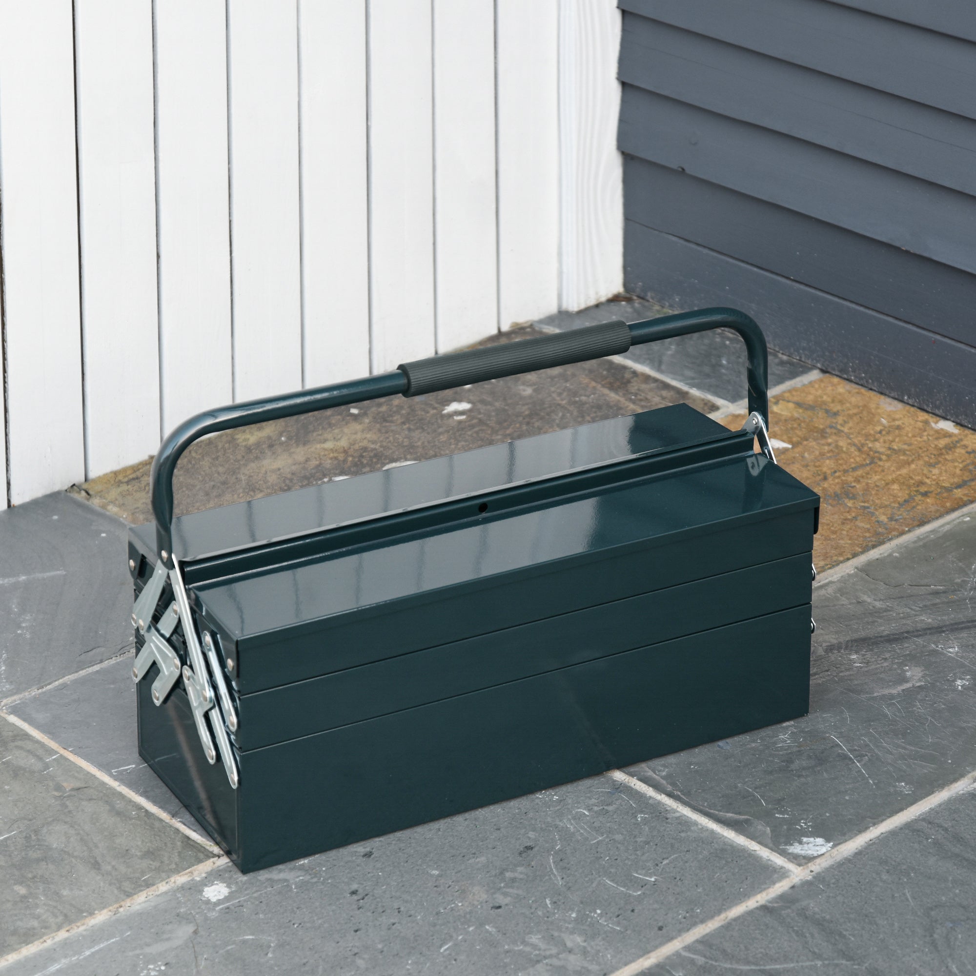 Toolbox Tool Chest 5 Compartments Foldable Steel (SPCC) Dark Green 56 x 20 x 41 cm