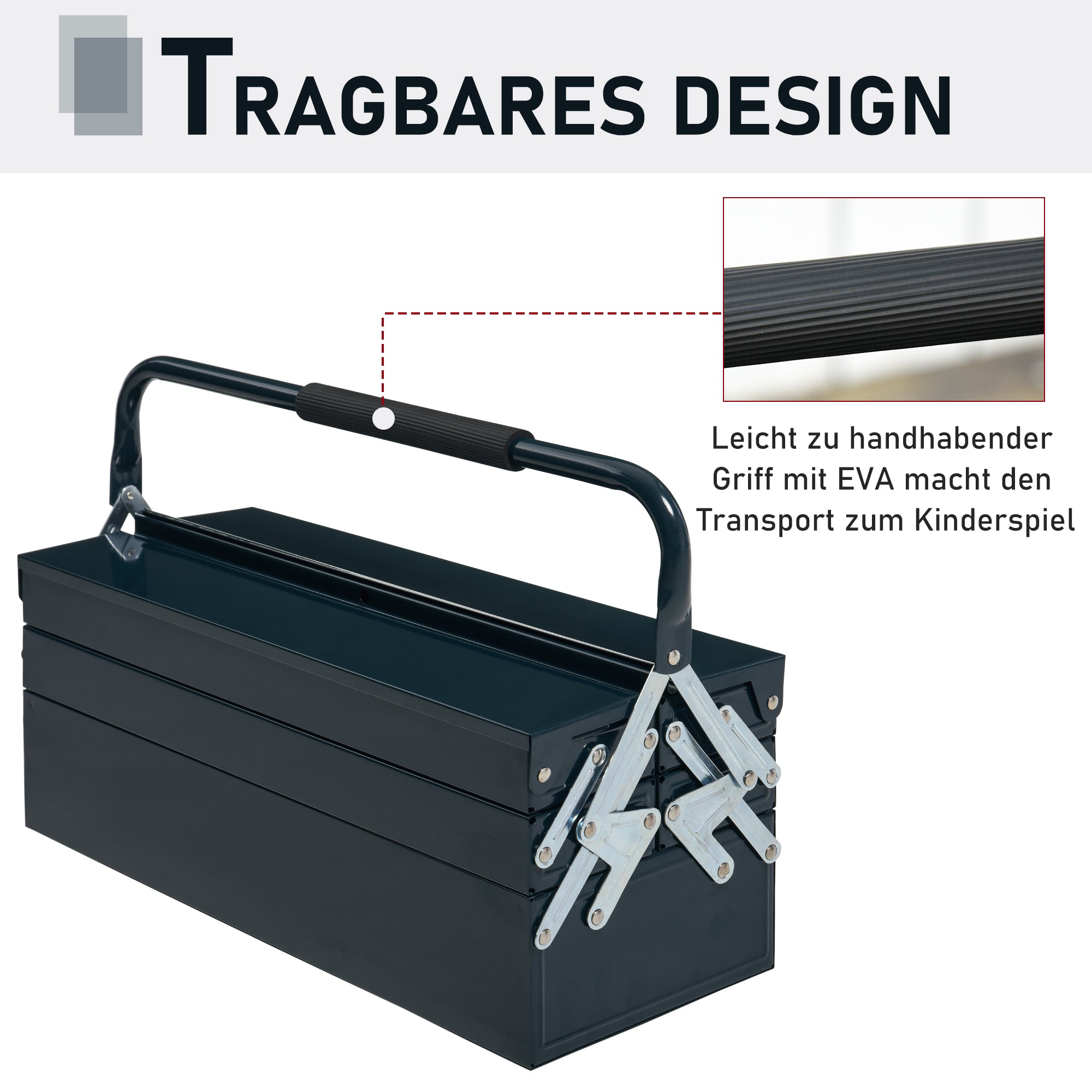 Toolbox Tool Chest 5 Compartments Foldable Steel (SPCC) Dark Green 56 x 20 x 41 cm