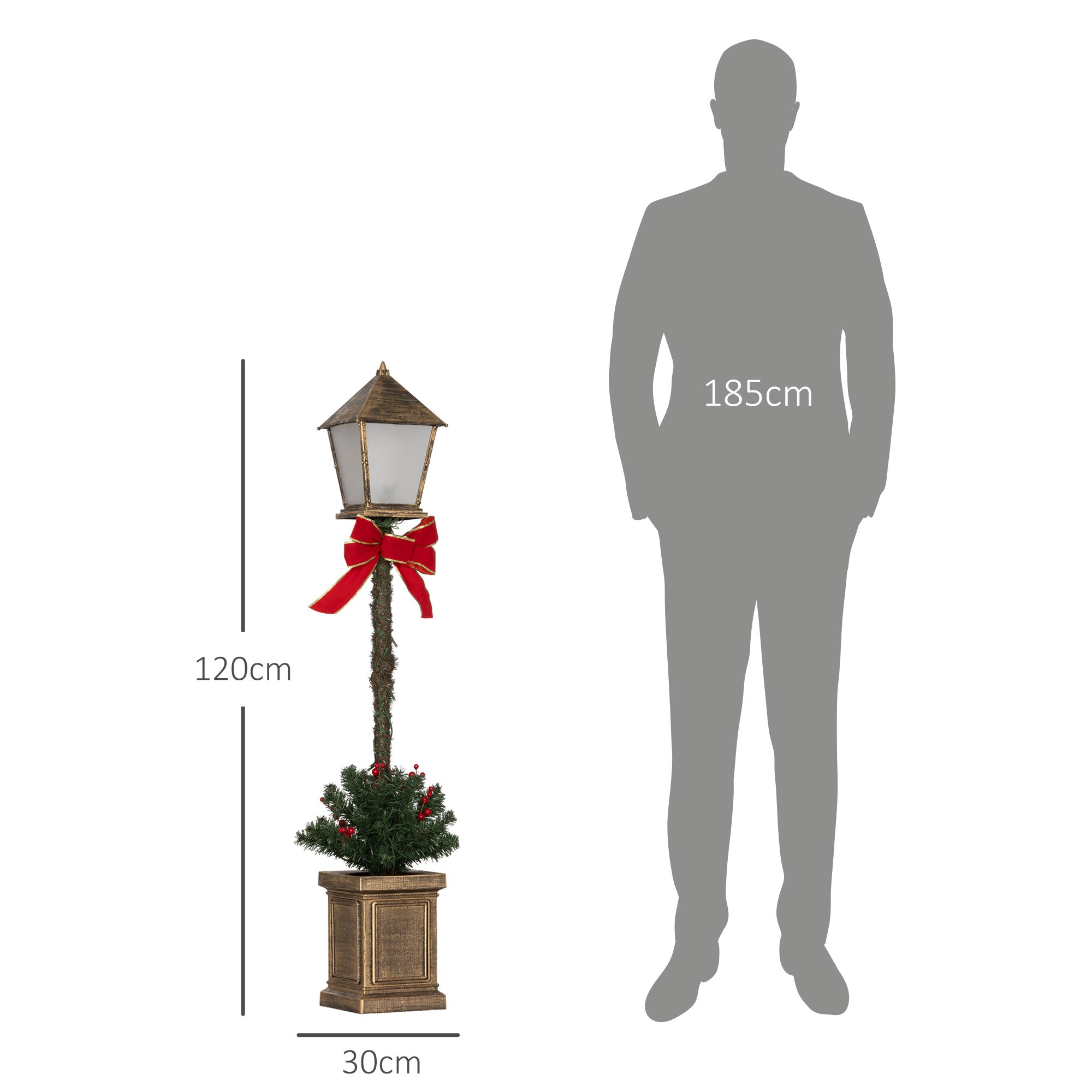1.25m LED Christmas Lamp Post with Red Berries and Bow Ornament Decoration for Indoor and Outdoor, Green