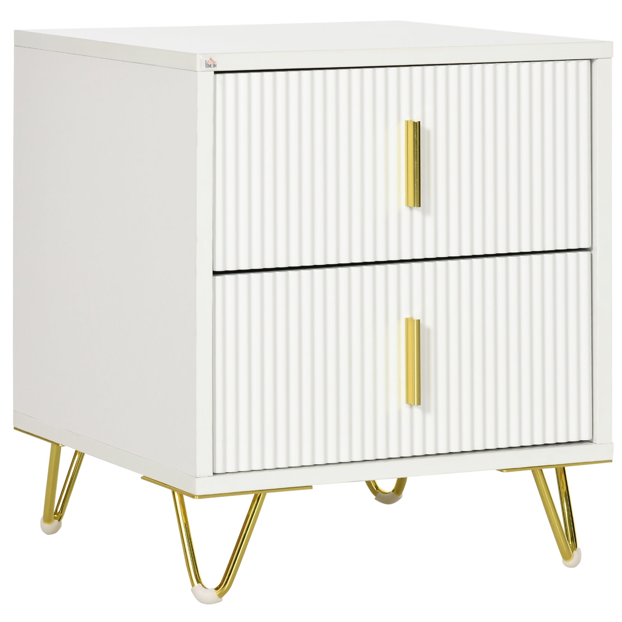 Nightstand with 2 Drawers Bedside Table Side Table with Metal Legs for Living Room Bedroom 40 kg Load Capacity 40x40x47 cm White