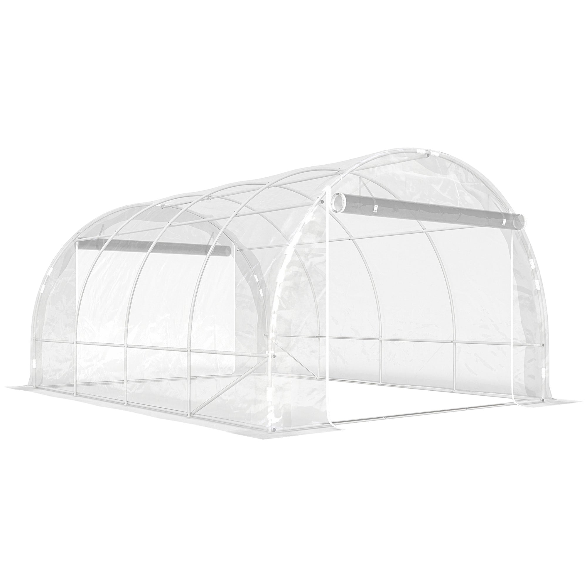 3×4×2 m Tunnel Garden Greenhouse with 2 Roll-Up Doors — Steel Frame, UV-Resistant PE Cover, 4 Diagonal Braces, Transparent