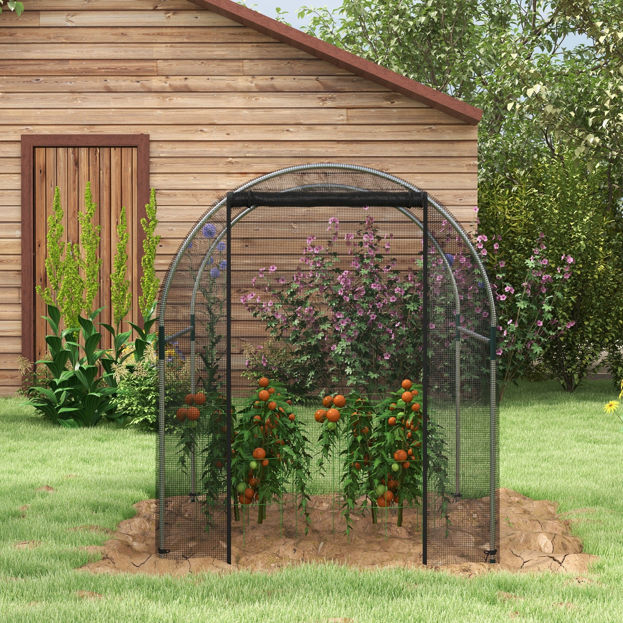 Insect Protection Net 1.2 x 1.5 m Garden Net with Door, Plant Protection Tent, Pest Protection Net with Steel Frame, for Garden, Balcony, HDPE, Black