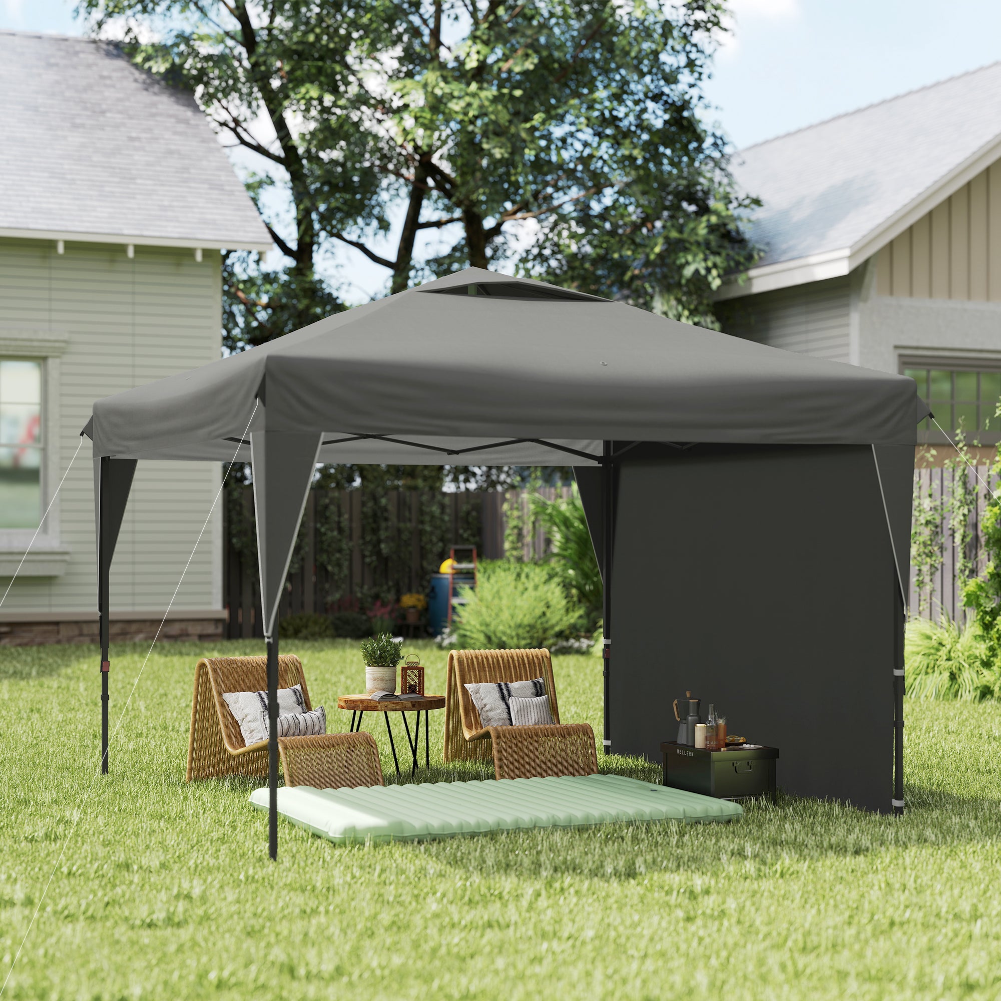 Pop-Up Folding Garden Gazebo with Removable Side Wall + Transport Bag Steel Oxford Fabric 3 x 3 x 2.65 m Gray