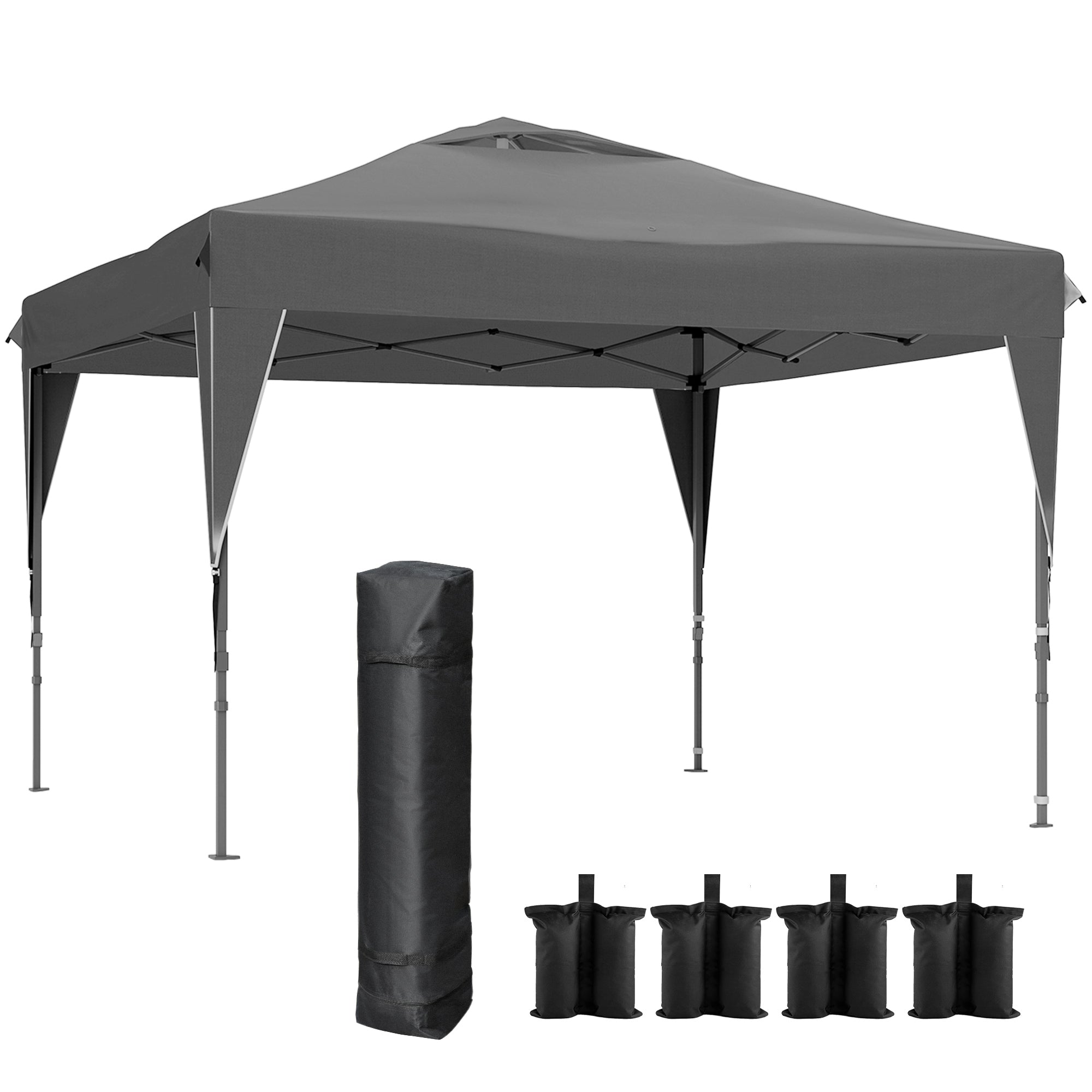 Pop-Up Folding Garden Gazebo with Removable Side Wall + Transport Bag Steel Oxford Fabric 3 x 3 x 2.65 m Gray