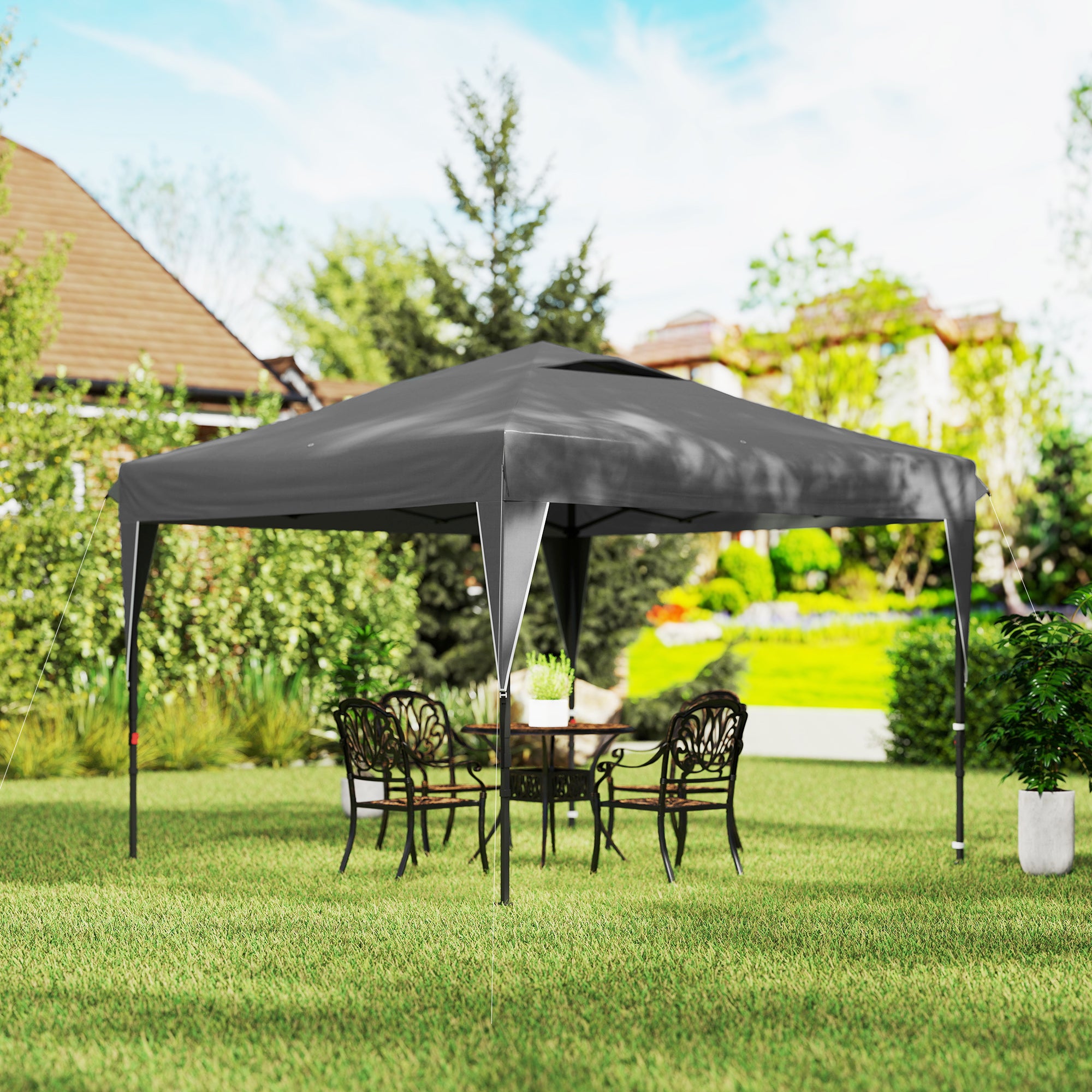 Pop-Up Folding Garden Gazebo with Removable Side Wall + Transport Bag Steel Oxford Fabric 3 x 3 x 2.65 m Gray