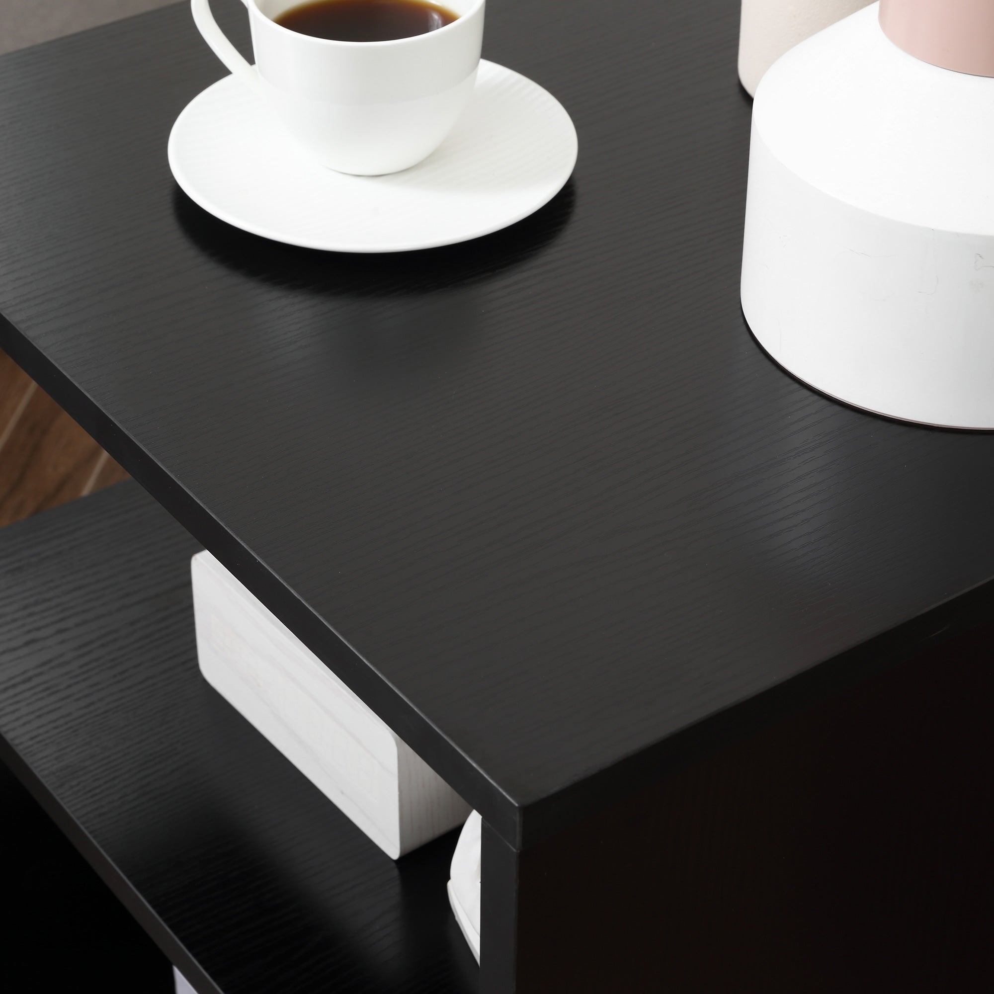 Small Side Table Square Side Table for Sofa with S-Shaped Open Compartment Modern Design 50x50x50 cm Black