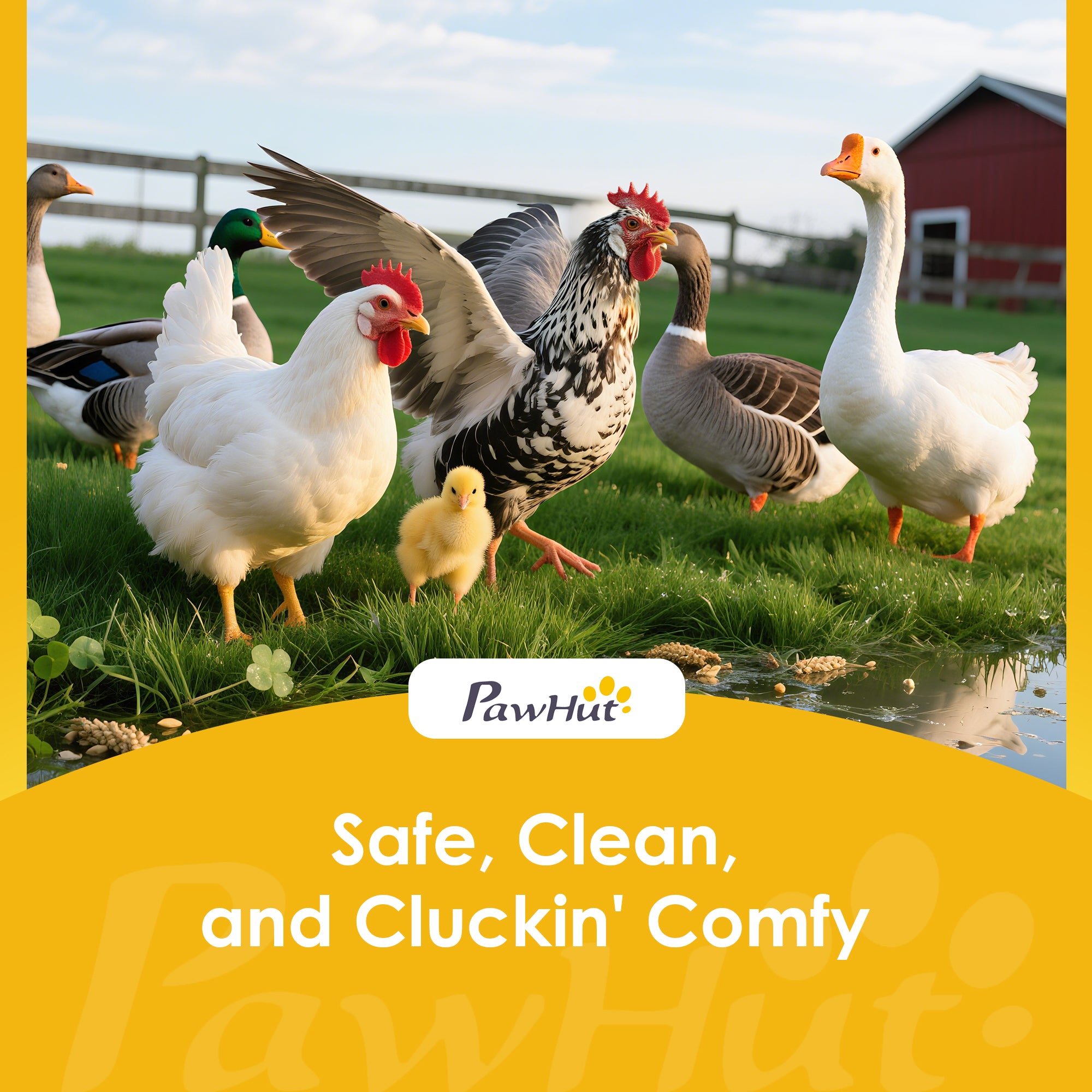 Wooden Chicken Run, approx. 56 sq ft (9'2" x 6'1" x 6'2") Outdoor Run with Covered Area, Lockable Door, Ramp, 4 Nesting Boxes — Yellow (Fits 8–12 Hens)