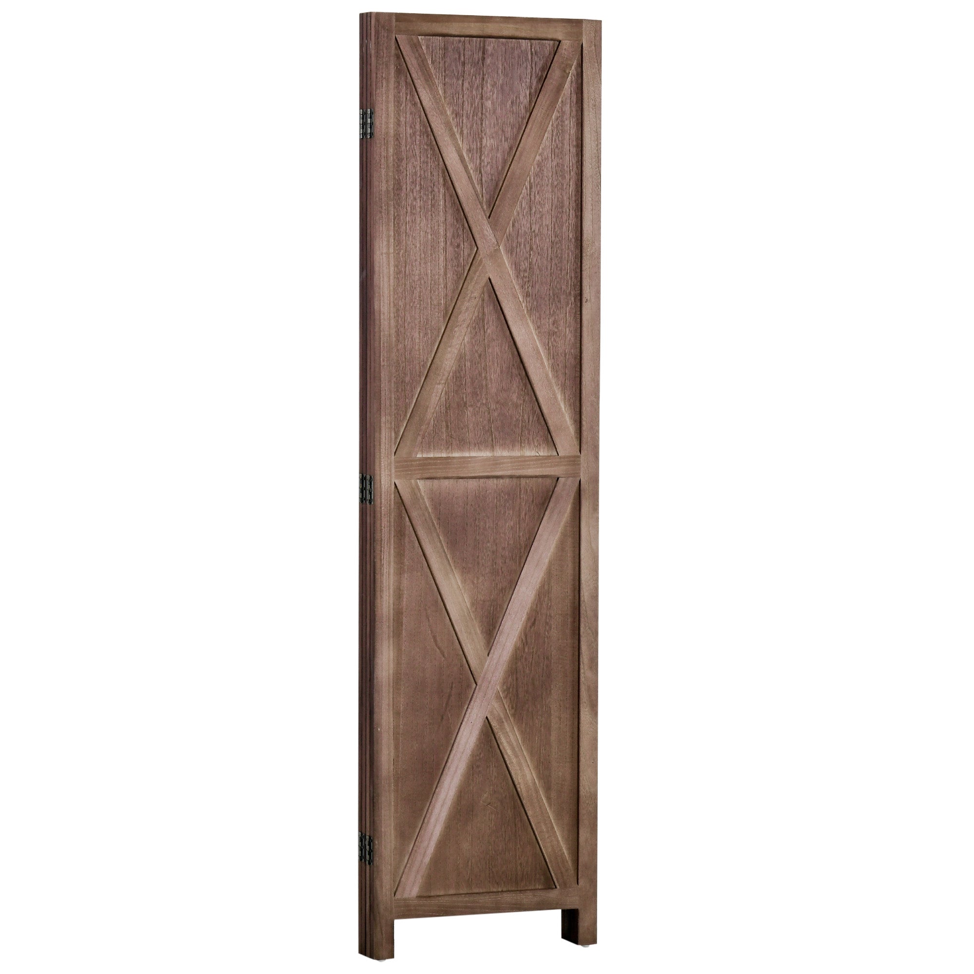 Indoor Room Divider 4 Panels 182 x 170 cm Country-Chic Style - Room Divider with Crisscross Panels - Walnut Paulownia Wood