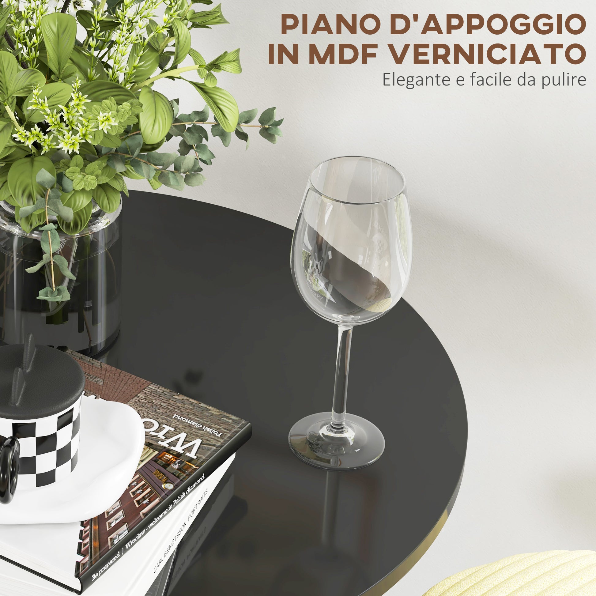 Modern High Bar Table, Round Kitchen Table for 2 People with Steel Base and MDF Top, Ø70x102cm, Black