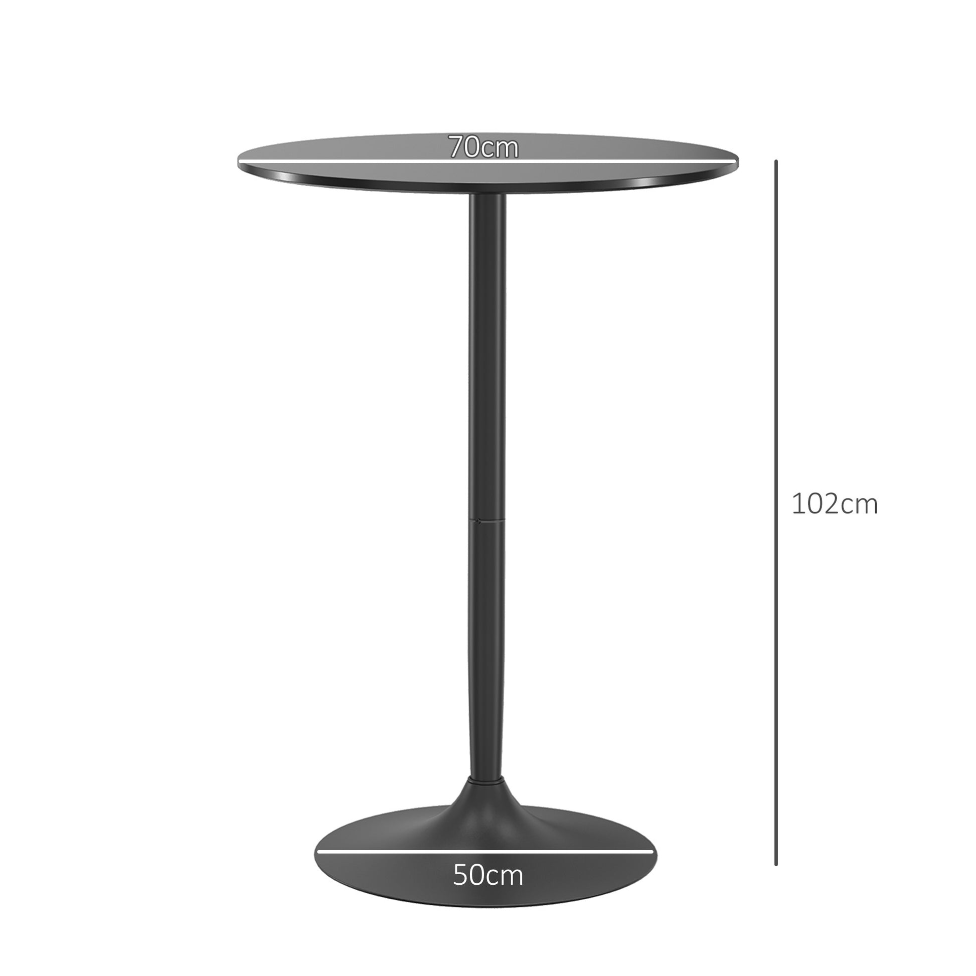 Modern High Bar Table, Round Kitchen Table for 2 People with Steel Base and MDF Top, Ø70x102cm, Black