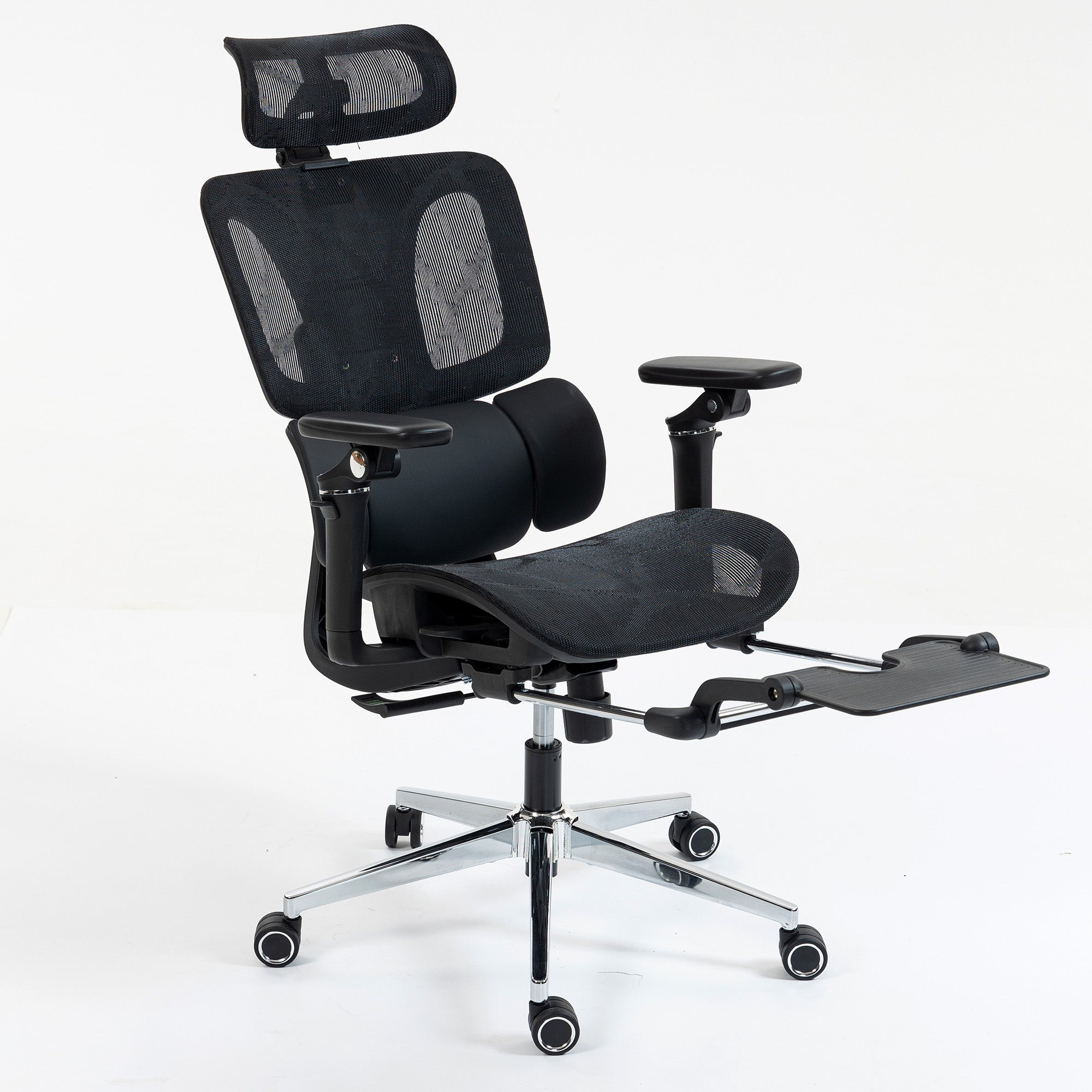 Ergonomic Office Chair — Adjustable Lumbar & Headrest, 5D Armrests, Split Back, Footrest, Height Adjustable, Recline, Mesh (Black)
