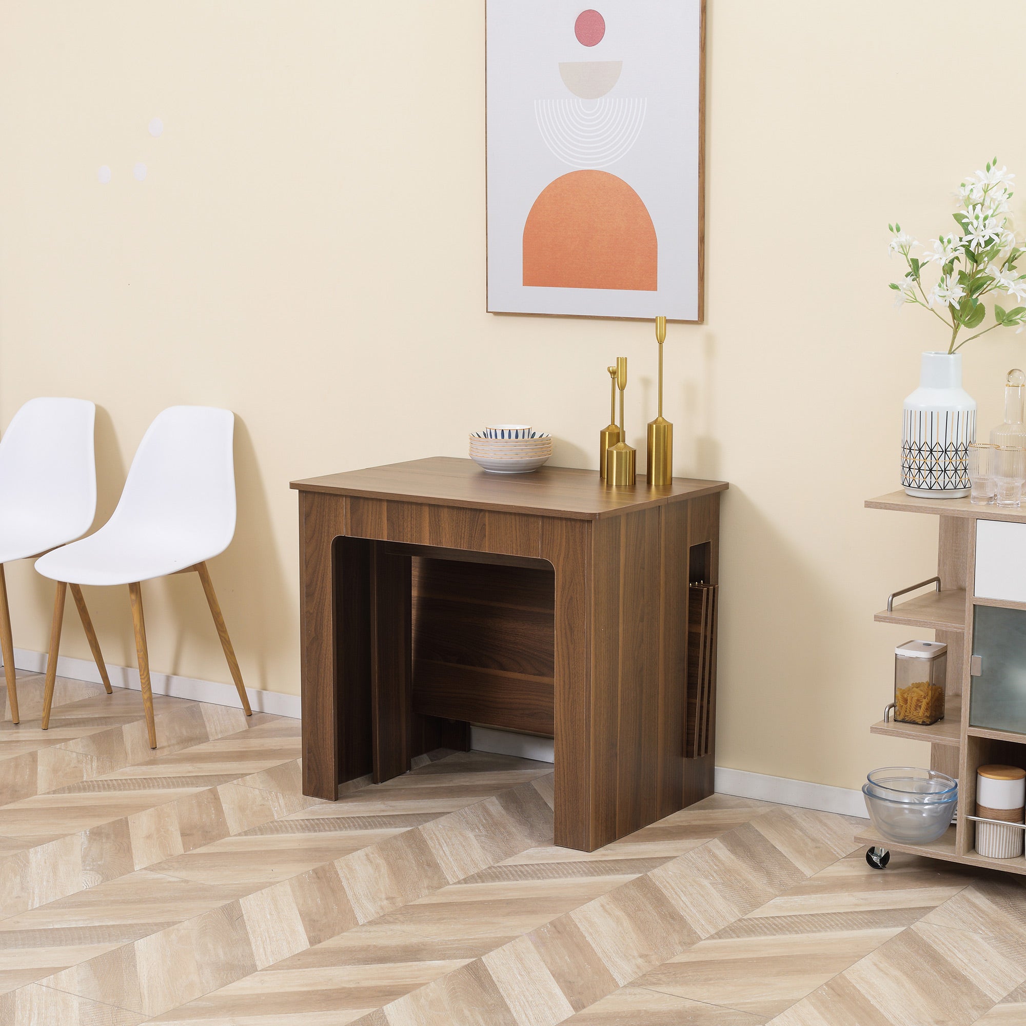 Extendable Dining Table Rectangular Kitchen Table for up to 6 People Dining Table for Living Room, Brown, 60-180 cm