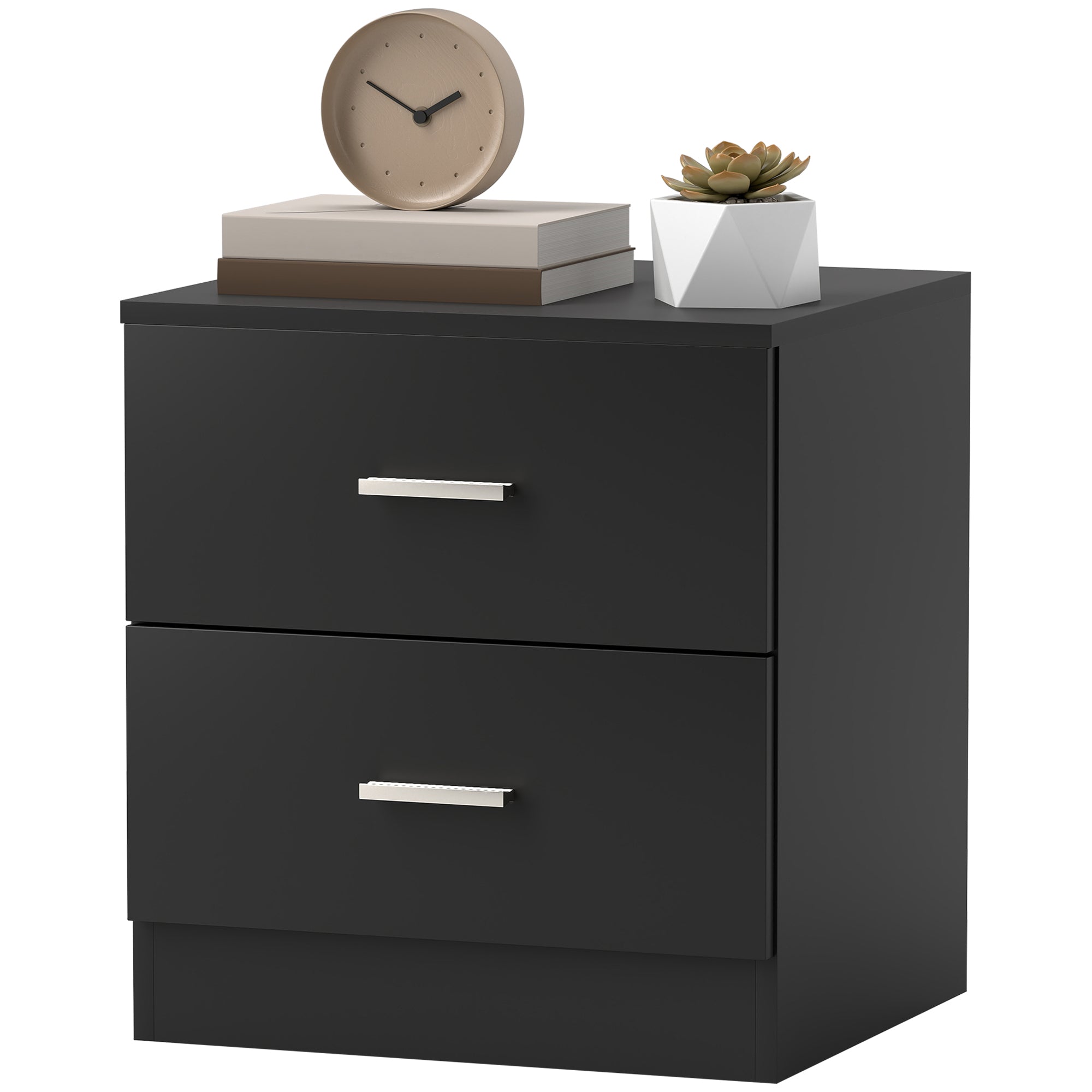 Modern Nightstand, Bedroom Bedside Table with 2 Drawers, Accent Side Table for Living Room or Bedroom, 17.7 x 15.6 x 19.3 in, Black